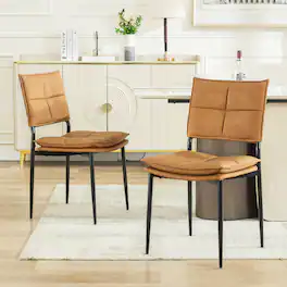 KERDOM - Upholstered Kitchen Side Chairs Set of 2, Mid-Century PU Leather Dinner Chairs with Back and Metal Legs for Restaurant - Brown