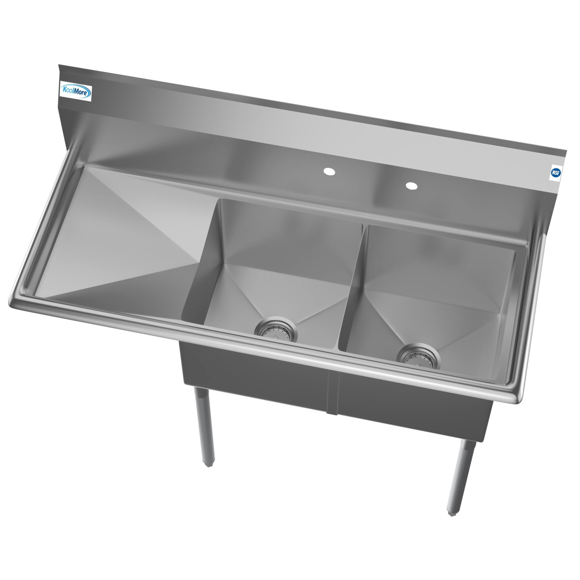 Alt View 2. Koolmore - 48 in. Two Compartment Stainless Steel  Sink with 2 Drainboards, Bowl Size 15"x 15"x 12" SB151512-15L3. - Stainless Steel.