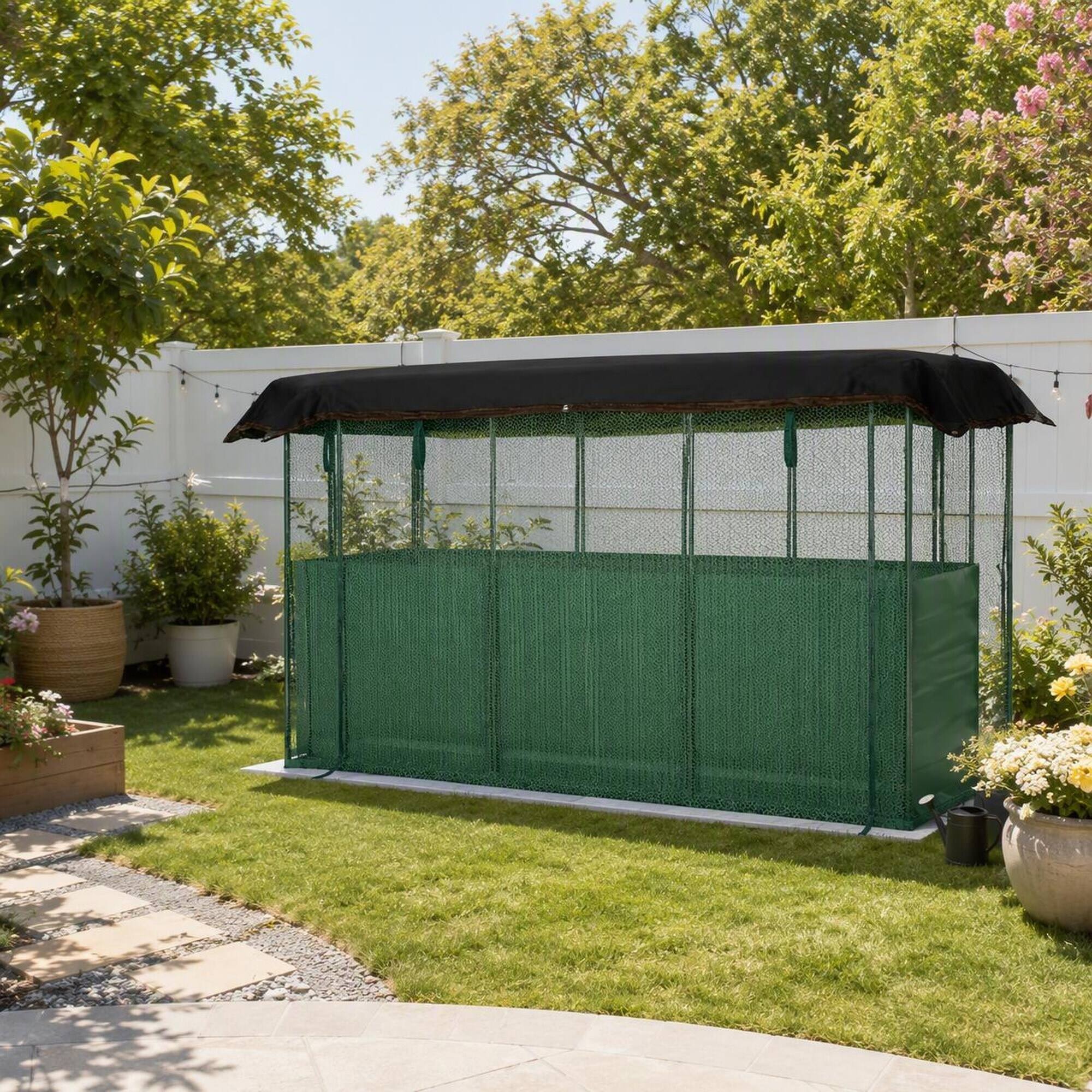Back. RYHNUYNE - Galvanized Steel Raised Garden Bed with Crop Cage and Shade Cloth, Open Bottom Planter Box for Vegetables, 72.8 - Green.