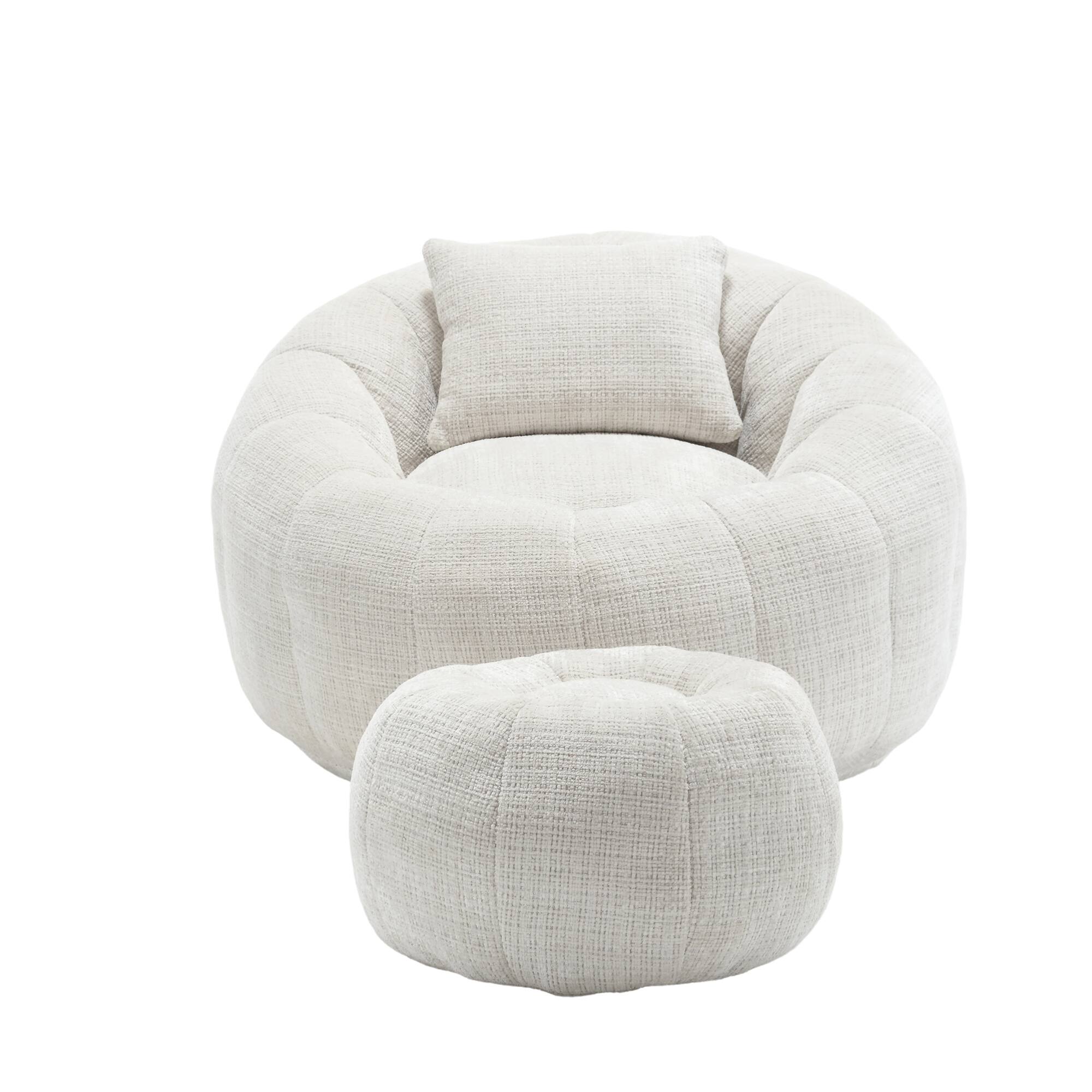 Alt View 9. GOODSILO - Modern Round Bean Bag Chair with Ottoman - Ultra Comfortable Lounge Sofa for Living Spaces - Beige.