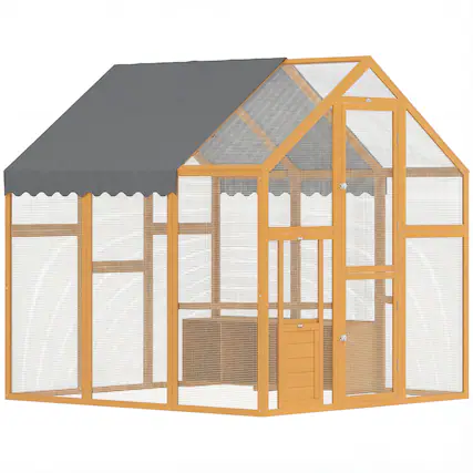 Front. Pawhut - Wooden Chicken Run with Waterproof & Anti-UV Cover, for 6-8 Chickens, for Backyard - Yellow.