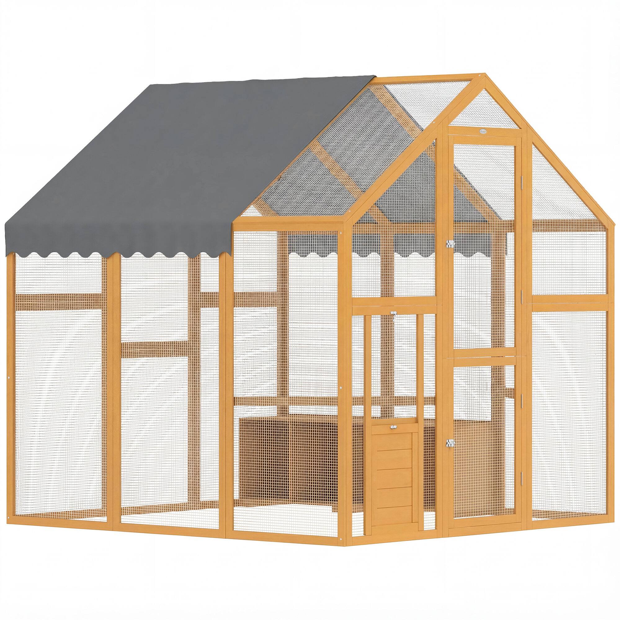 Front. Pawhut - Wooden Chicken Run with Waterproof & Anti-UV Cover, for 6-8 Chickens, for Backyard - Yellow.