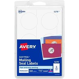 Avery - Laser/Inkjet Mailing Seals, 1-1/2" Dia, 240 Labels/Pack - White