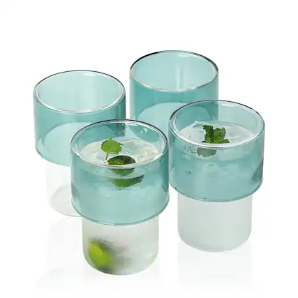 Front. BreeBe - Eryngii Double Wall Highball Glasses set of 4 - Blue.