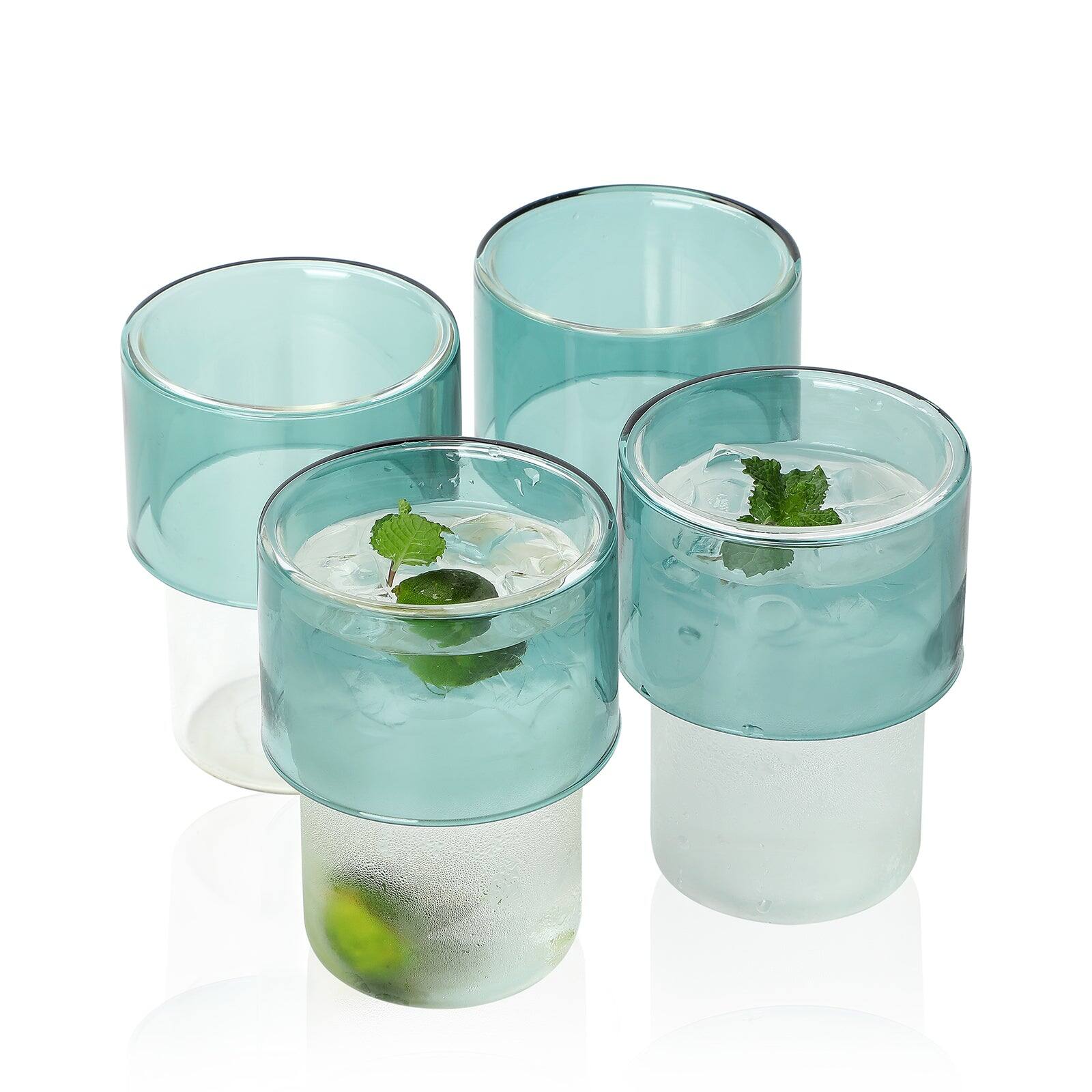 Front. BreeBe - Eryngii Double Wall Highball Glasses set of 4 - Blue.