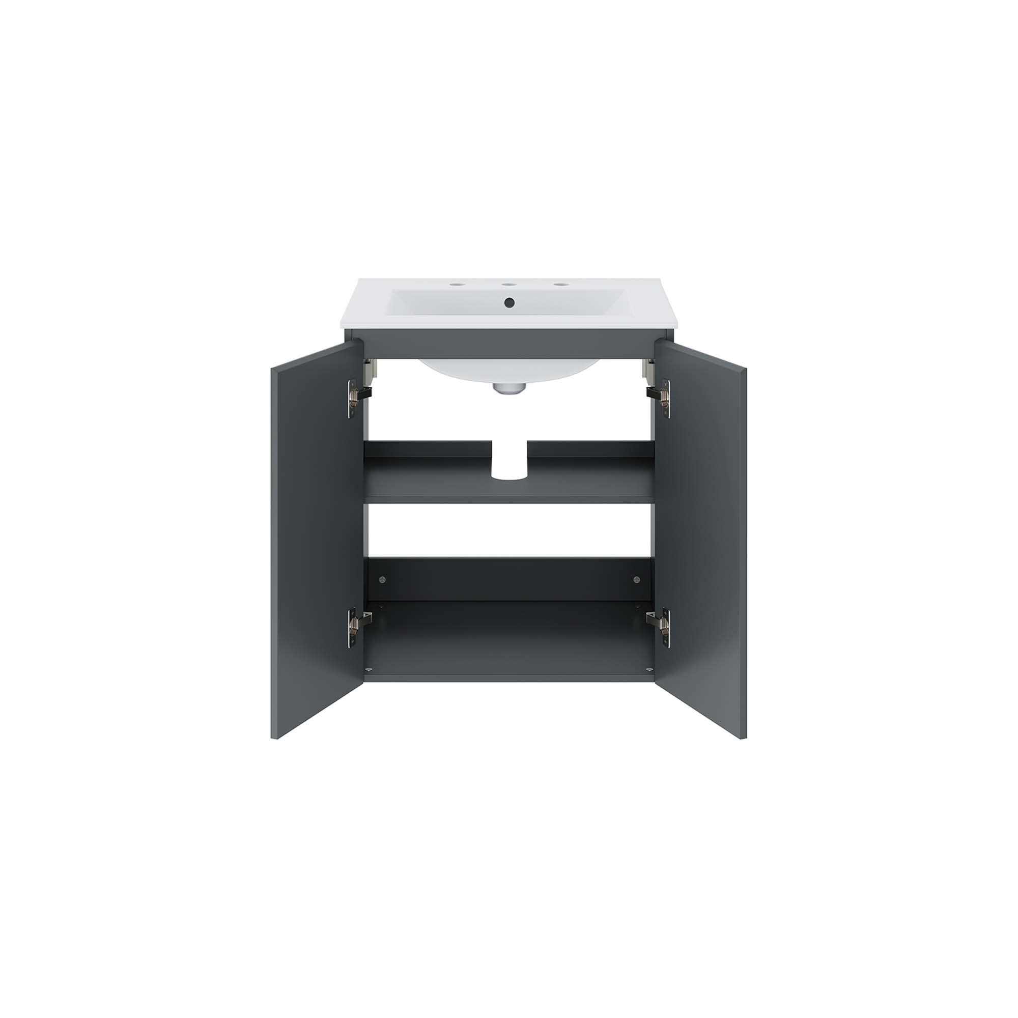 Alt View 2. Modway - Bryn Wall-Mount Bathroom Vanity Basin Included - Gray White.