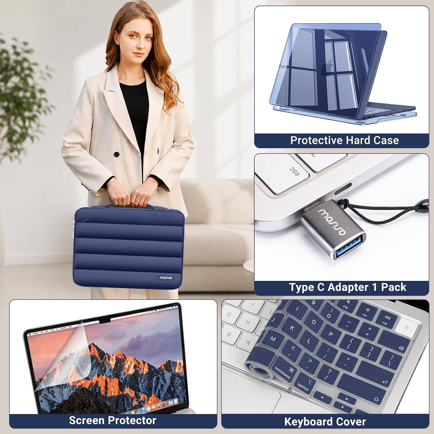 Protective Hard Case  
Type C Adapter 1 Pack  
Screen Protector  
Keyboard Cover