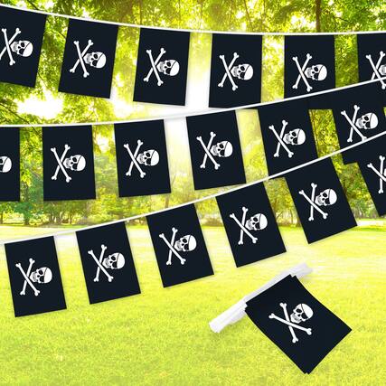 Front. G128 - G128 Jolly Roger Pirate Bunting Banner 33 ft String with 8.2 x 5.5 in Flags 150D Polyester Party Decoration - Black.