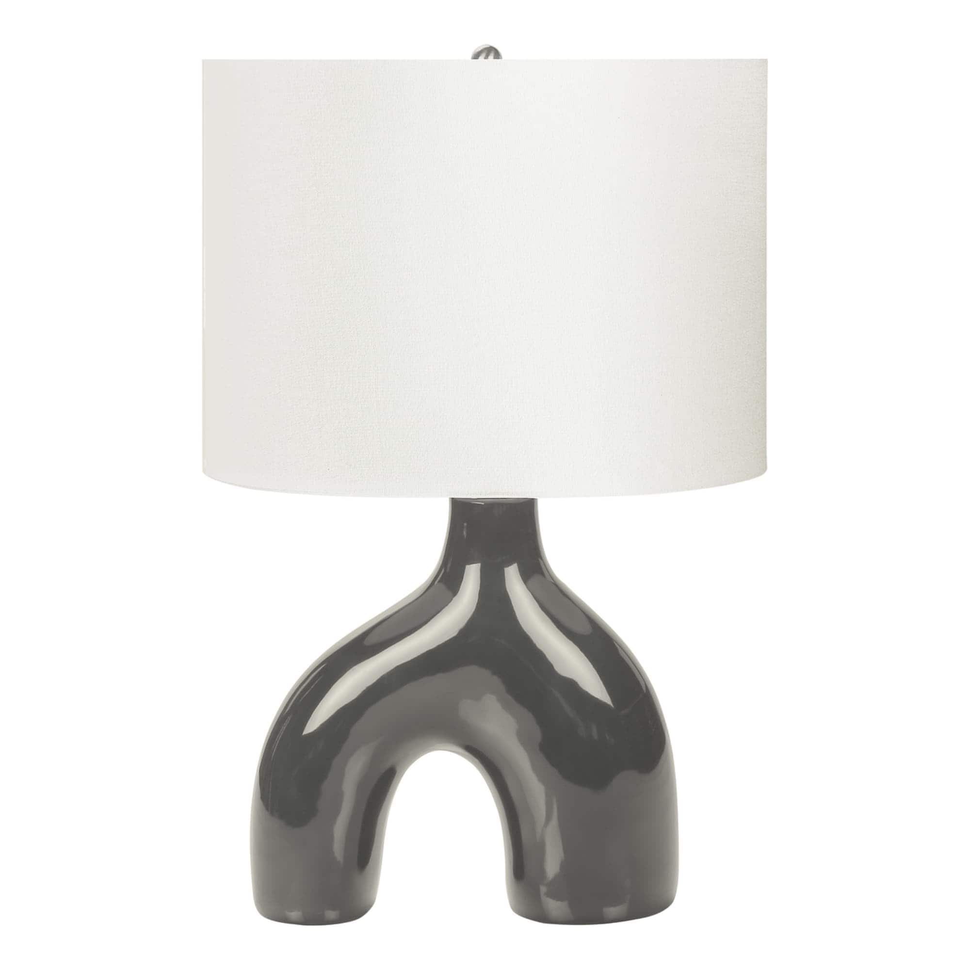 Luckbyte - 25 Inch Dark Grey Ceramic Table Lamp Ivory Cream Shade Contemporary Lamp