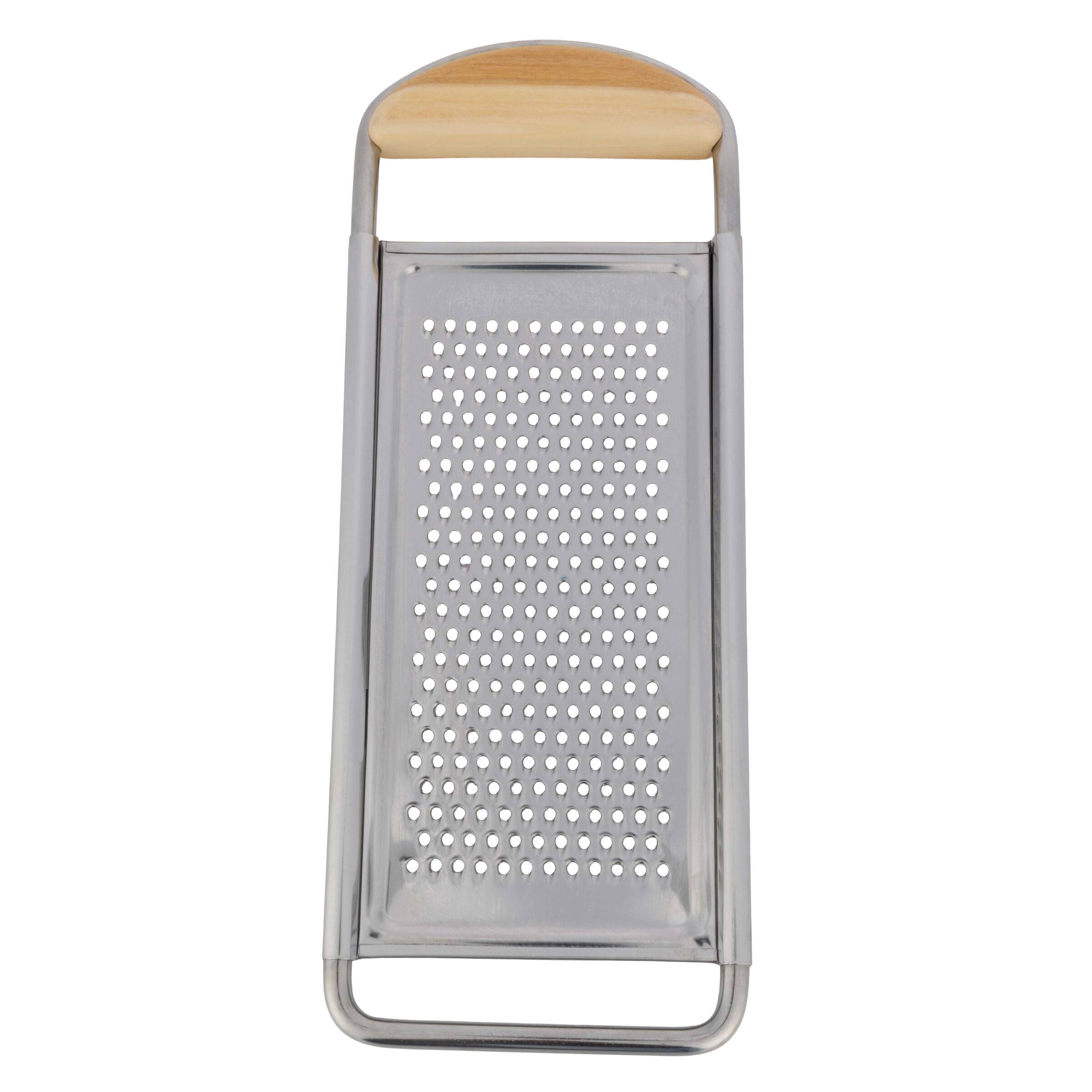 Angle. Kings County Tools - Handheld Cheese Grater - Silver and Orange.