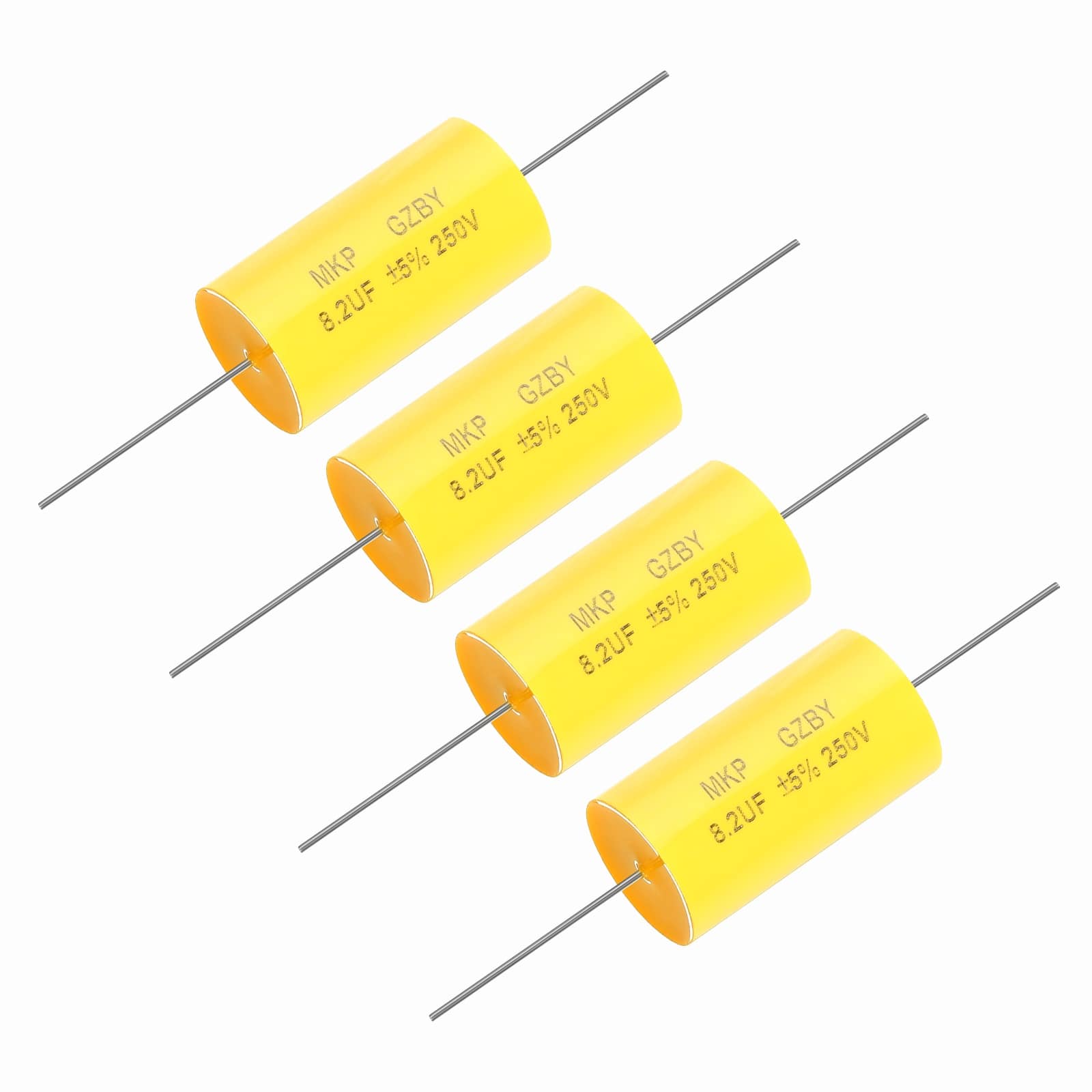 Unique Bargains - 4pcs 8.2uf Frequency Divider Capacitor, 250V Axial Audio Speaker Crossover MKP Film Capacitor - Yellow