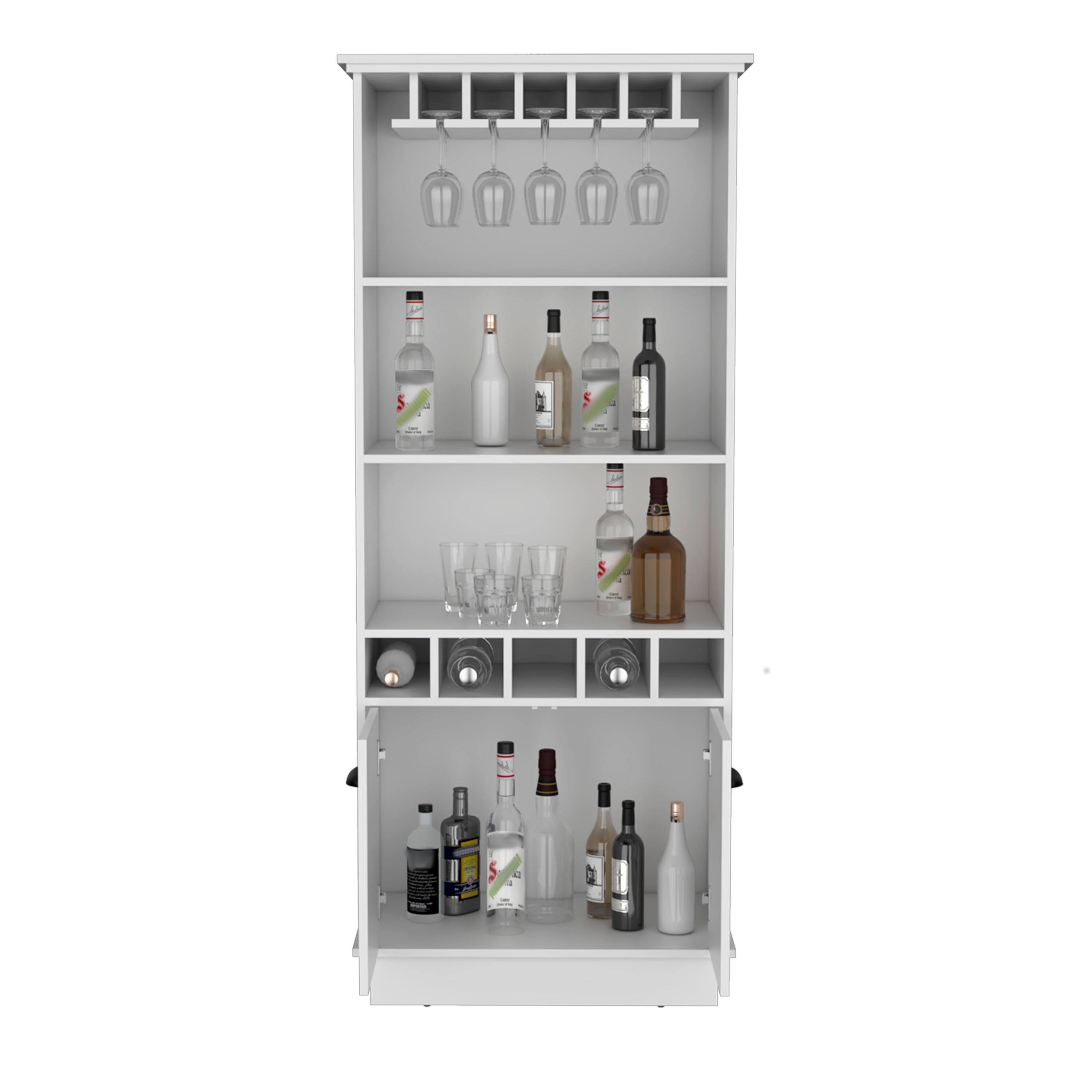 Alt View 3. TuHome - Dundee 70-Inch High 10-Glass Bar Cabinet with Five Cubbies, Three Open Shelves and Cabinet for Bar Room or Living Room - White.