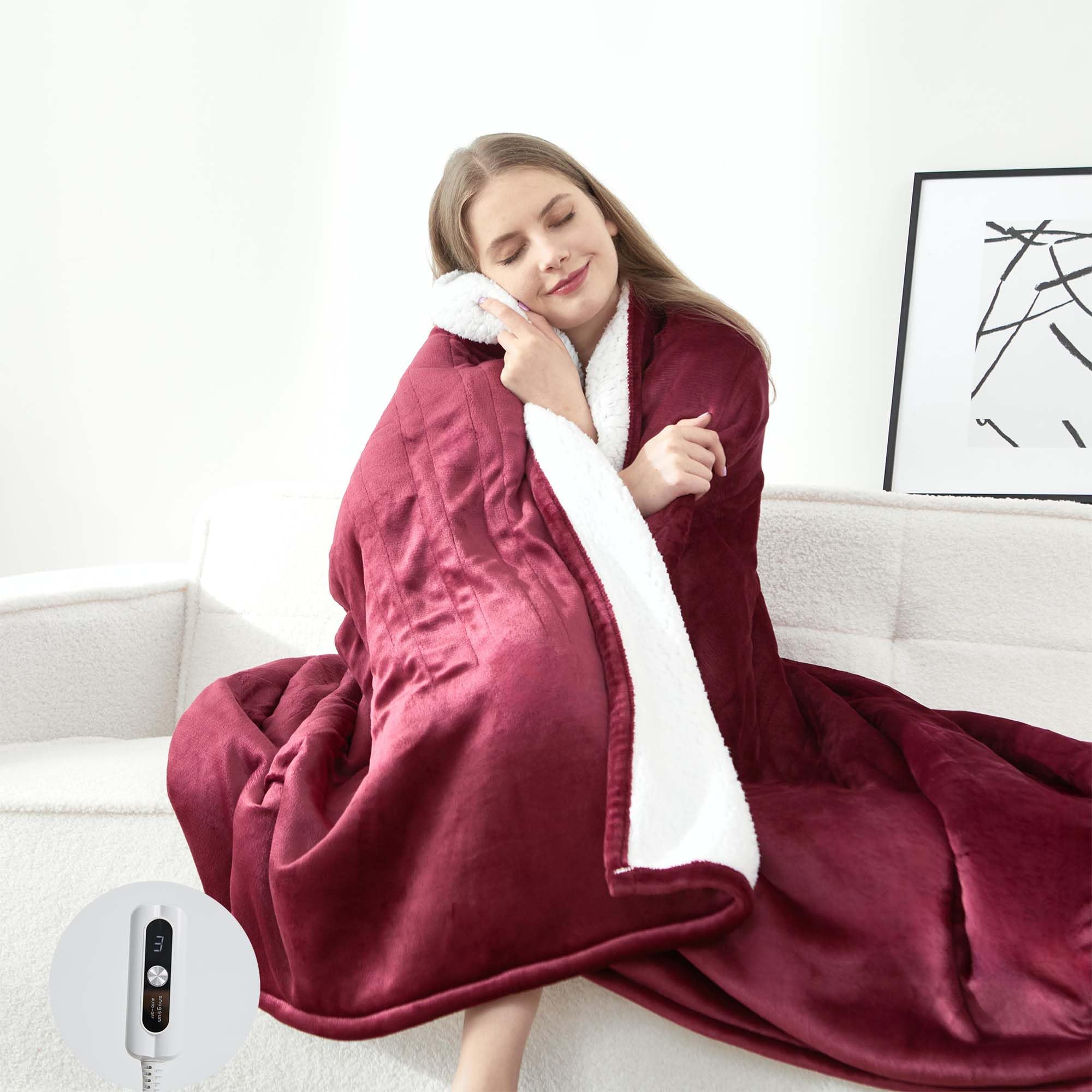 Front. NICHOLAS KLEIN - Heated Blanket Throw Size Soft And Cozy Electric Heating For Bed Automatic Safety System 6 Levels & 4 Hours... - Garnet Twin Size 62"x84".