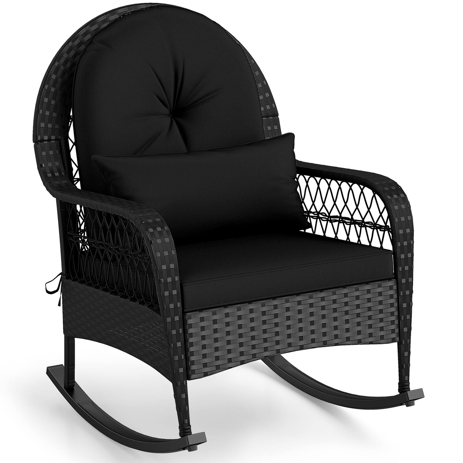 Alt View 7. Gymax - Gymax Wicker Rocking Chair 400 LBS Patio Rattan Rocker Chair w/Thick Cushions Outdoor Black - Black.