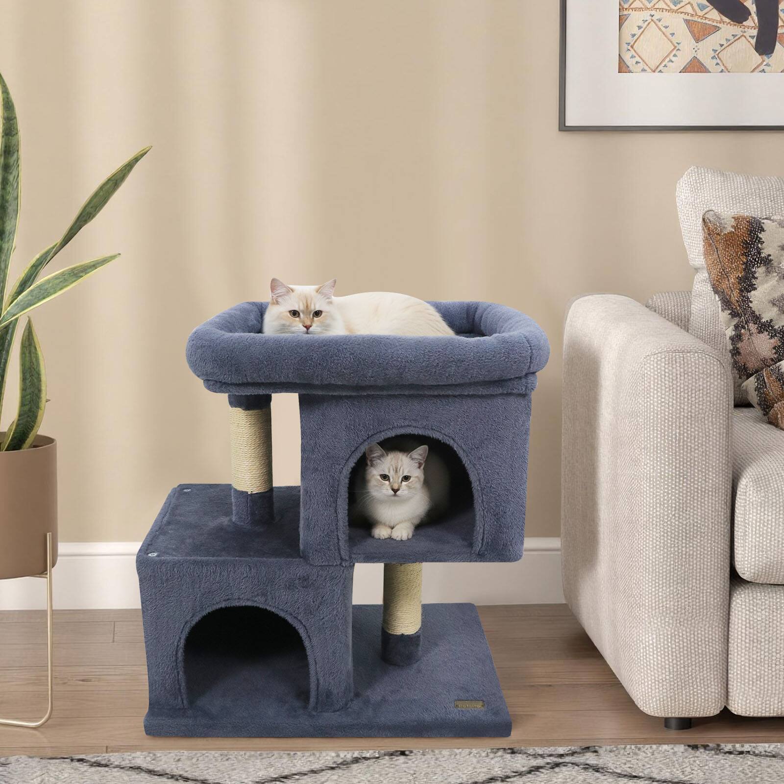 Alt View 3. Gymax - Gymax 25.5'' Cat Tree w/2 Large Condo Padded Top Perch Sisal Scratching Posts for Cats Grey.