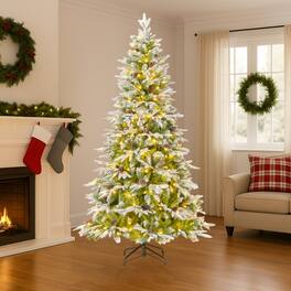 BreeBe - Artificial Pre-Lit Christmas Tree 6/7.5/9FT with 280–690 LEDs & Full Tips - Green+White