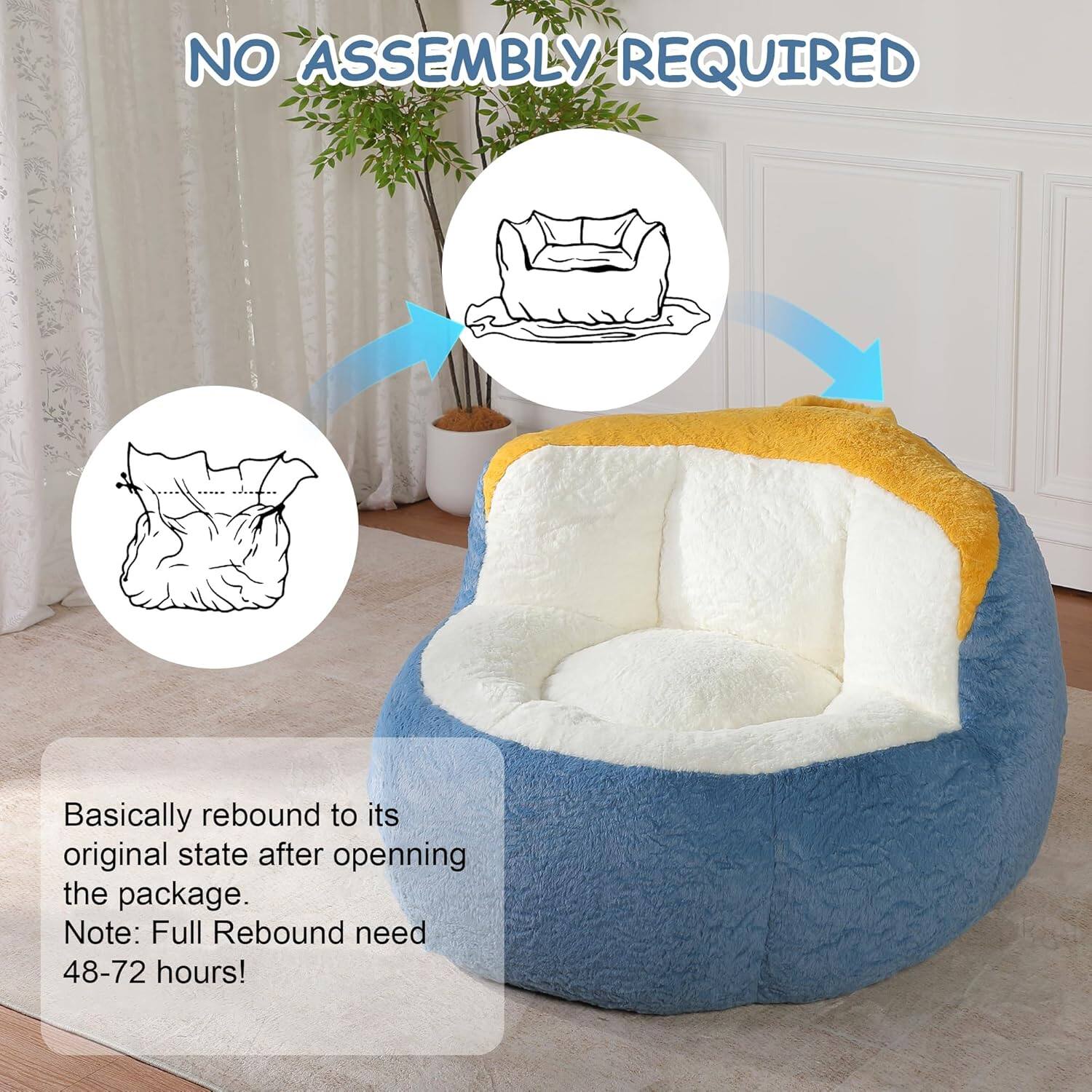 NO ASSEMBLY REQUIRED

Basically rebound to its original state after opening the package.  
Note: Full Rebound need 48-72 hours!