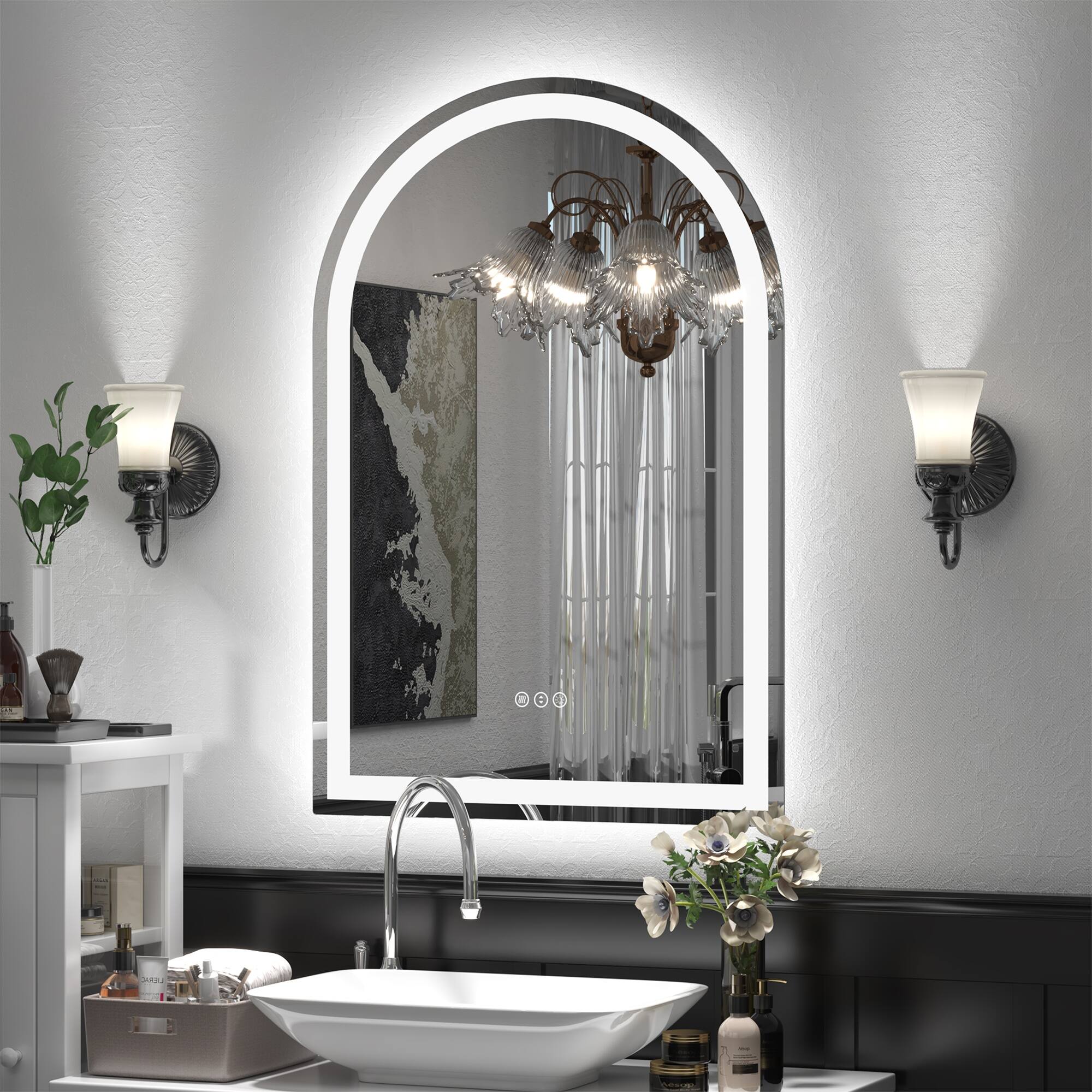 Alt View 2. Boyel Living - 22 x 32 in Rectangle Aluminum Frame Arched Mirror with Front Light and Anti-Distortion Glass.