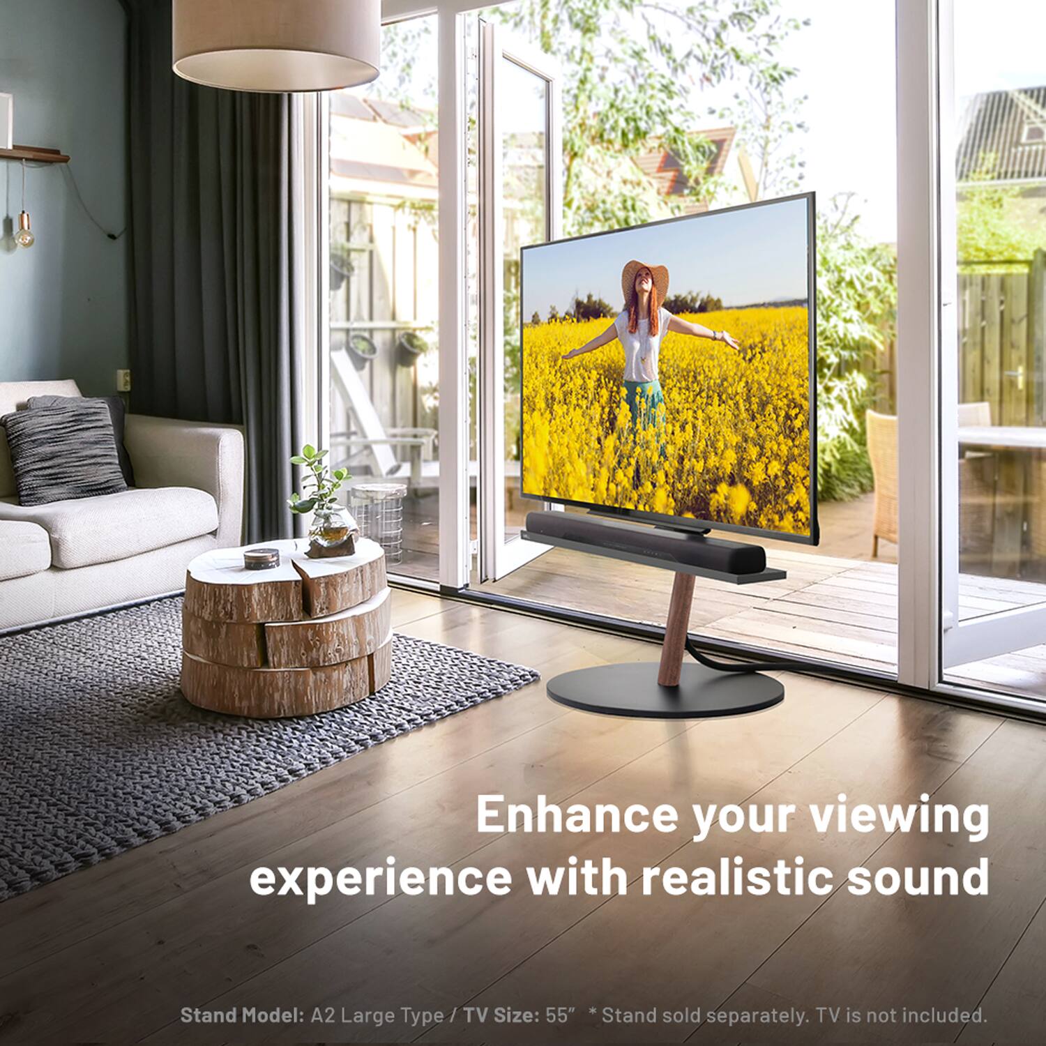 Enhance your viewing experience with realistic sound

Stand Model: A2 Large Type  
TV Size: 55"  
*Stand sold separately. TV is not included.