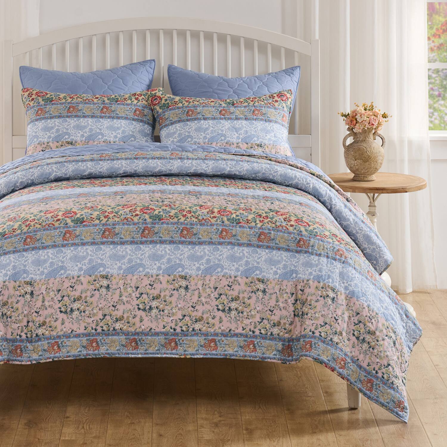 Back. Greenland Home Fashions - Greenland Home Fashions Cotton Face Microfiber Back Kressida Pillow Sham Standard 20x26 Blue - Blue.