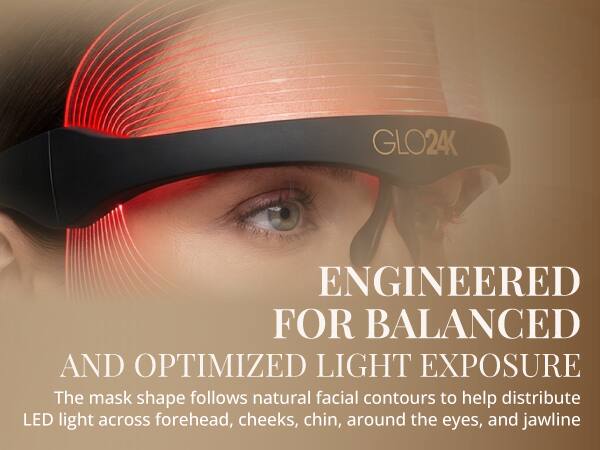 GLO24 ENGINEERED FOR BALANCED AND OPTIMIZED LIGHT EXPOSURE

The mask shape follows natural facial contours to help distribute LED light across forehead, cheeks, chin, around the eyes, and jawline