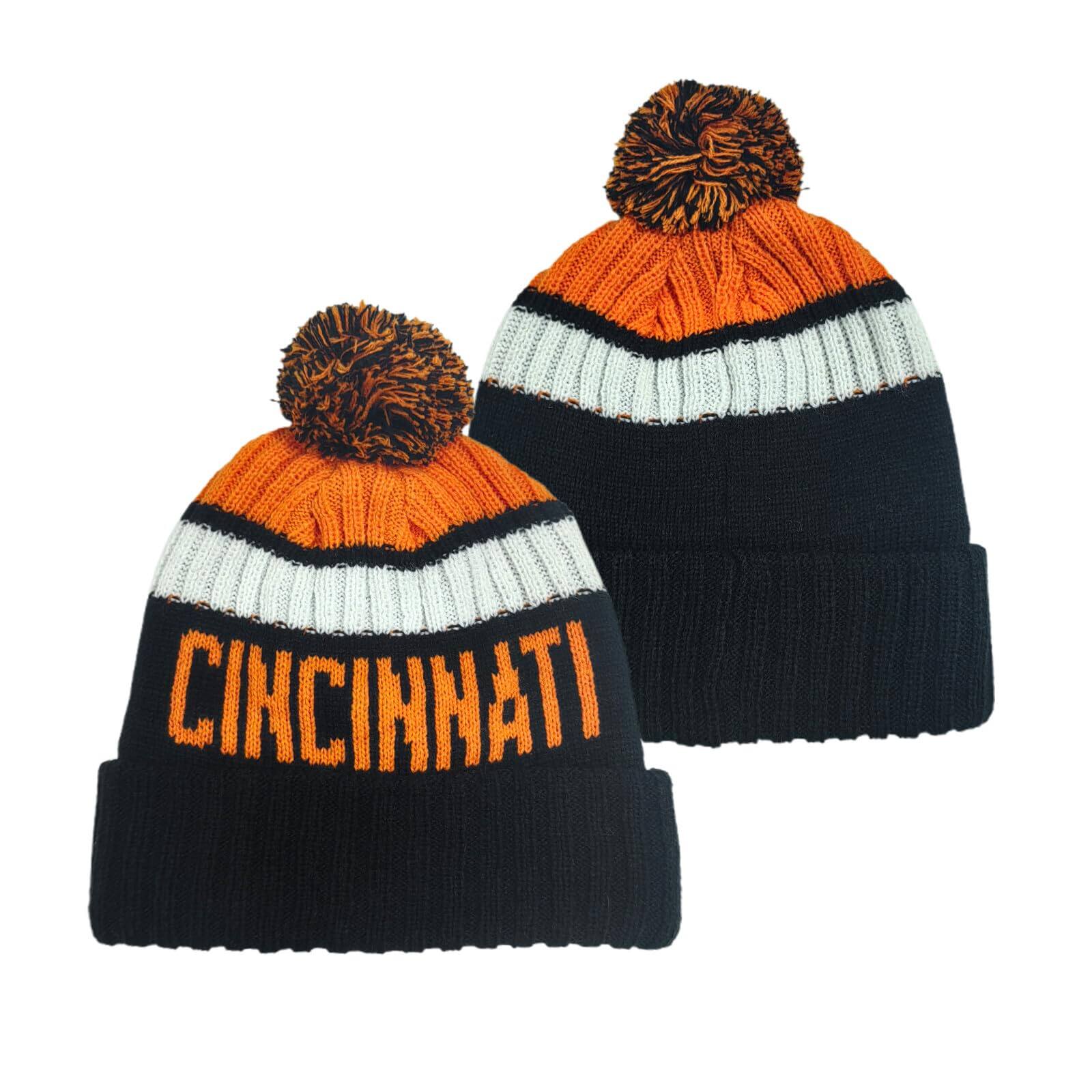Front. Stylel Star - Football City Beanie 2025 Fashion Knit Pom-pom Hat Soft Headwear Cuffed Winter Sport Fans Gift For Men Women - Cincinnati.