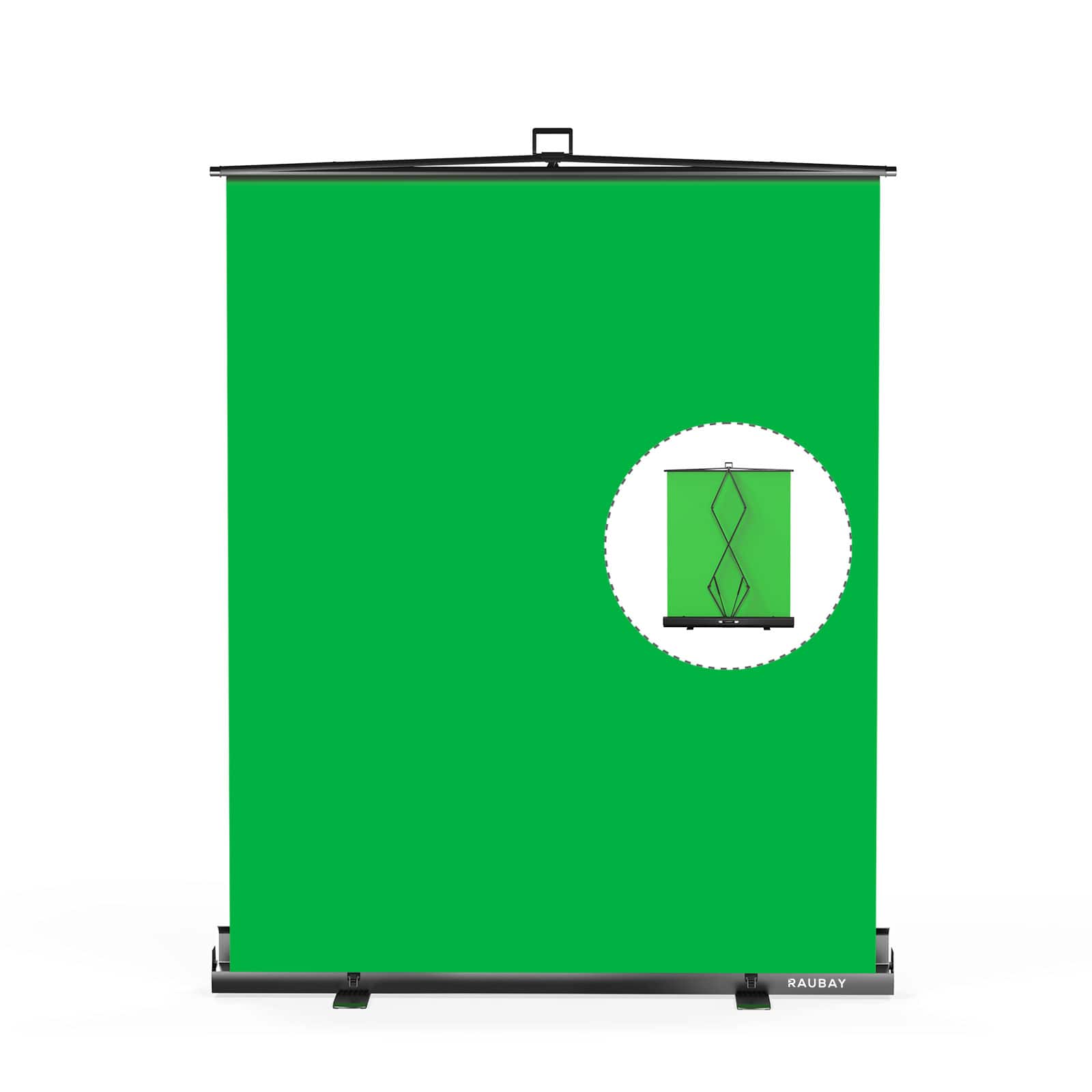 RAUBAY - 5′x 6.9′ Collapsible Screen Backdrop Portable Retractable Chroma Key Panel Photo Background with Stand - Green