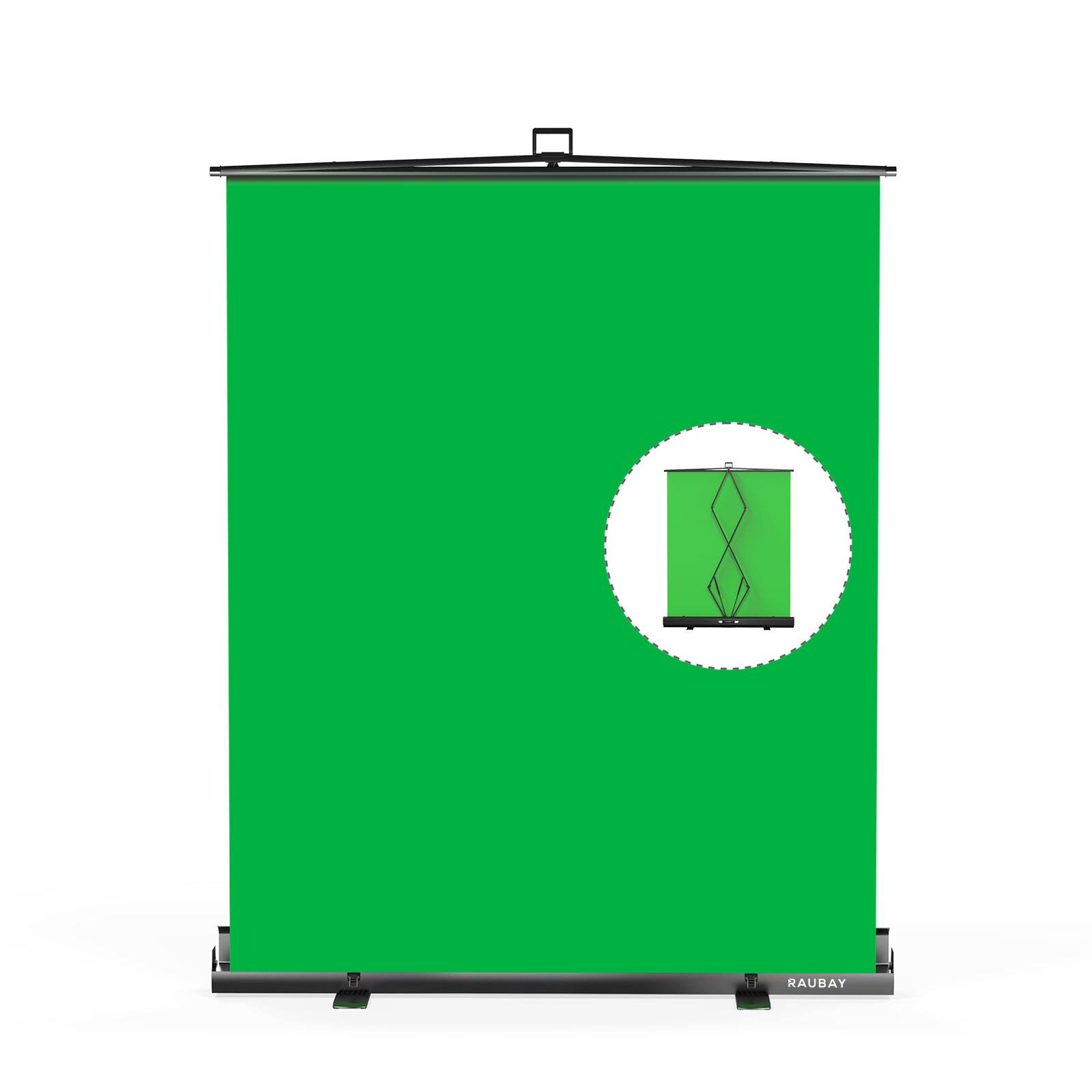 Front. RAUBAY - 5′x 6.9′ Collapsible Green Screen Backdrop Portable Retractable Chroma Key Panel Photo Background with Stand - Green.