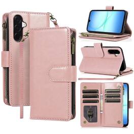 Equipd - Phone Case for Samsung Galaxy A17 5G, Luxury Wallet Card ID Zipper Money Holder Cover - Rose Gold