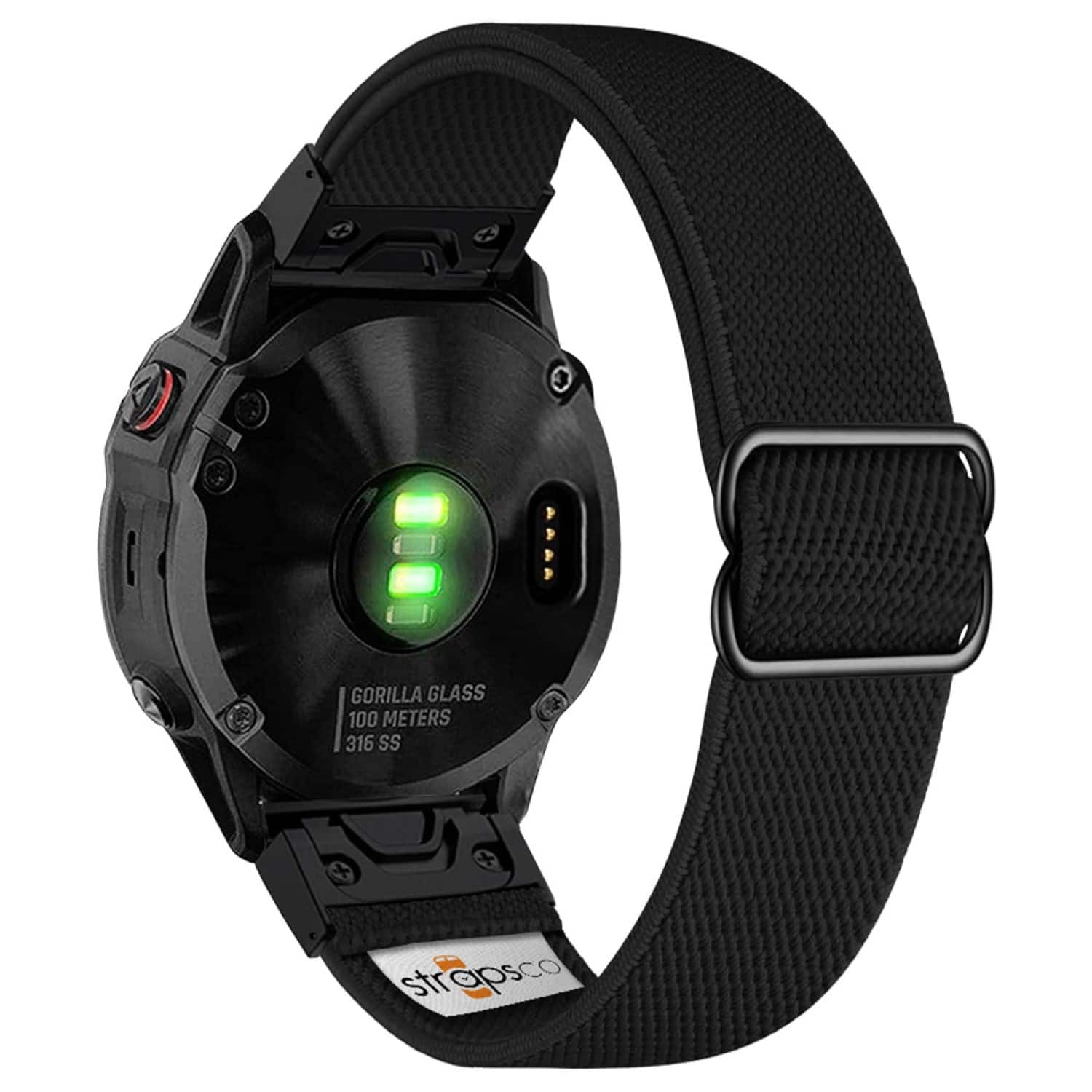 StrapsCo - Nylon Stretch Band QuickFit 22 Watch Strap For Garmin Instinct 2 - Black (Black Adapter)