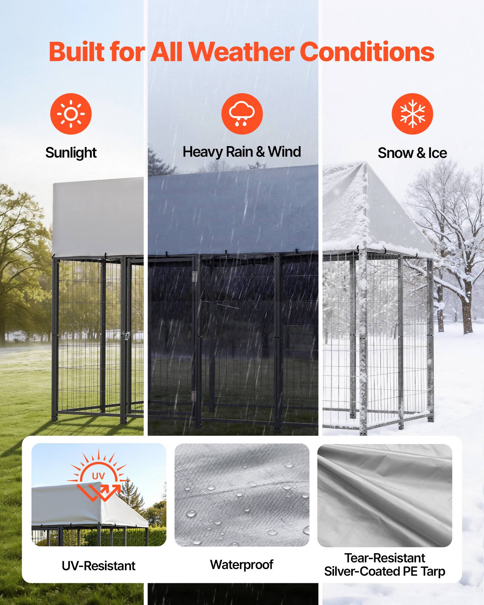 Built for All Weather Conditions

- Sunlight
- Heavy Rain & Wind
- Snow & Ice
- UV-Resistant
- Waterproof
- Tear-Resistant Silver-Coated PE Tarp