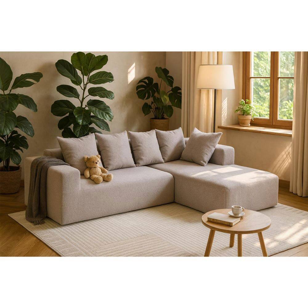 Alt View 9. Kadyn - L-Shaped Full Foam Sectional Sofa, 5 Pillows, Compressed Shipping, Flannelette, Space Saving Design, Gray - Gray.