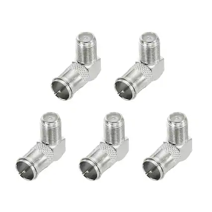 Front. Unique Bargains - 5pcs Right Angle Coaxial Connector, F Female to Quick Push On Male, 75 Ohm, for Broadcast, Antenna, Amp, CB - Silver.