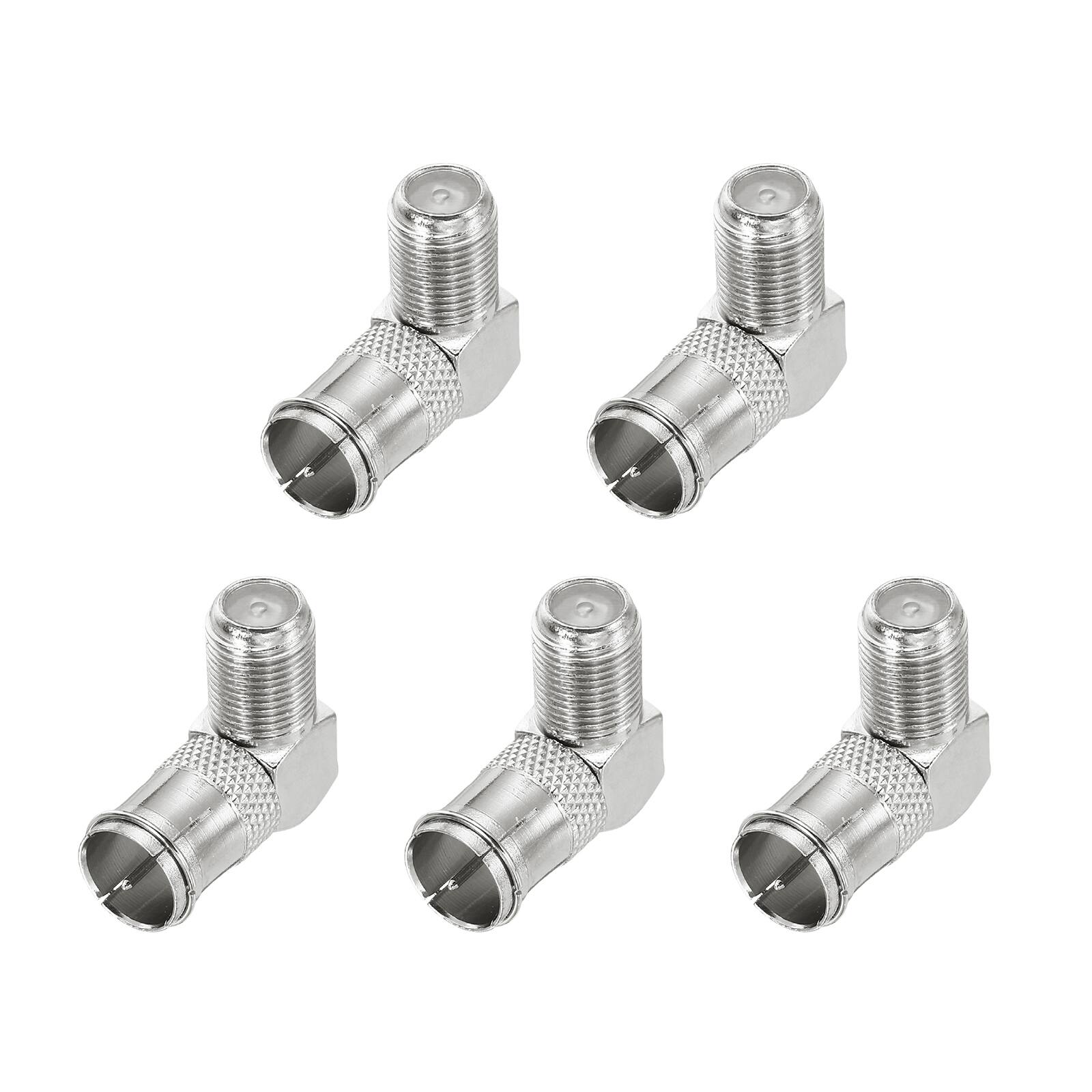 Front. Unique Bargains - 5pcs Right Angle Coaxial Connector, F Female to Quick Push On Male, 75 Ohm, for Broadcast, Antenna, Amp, CB - Silver.