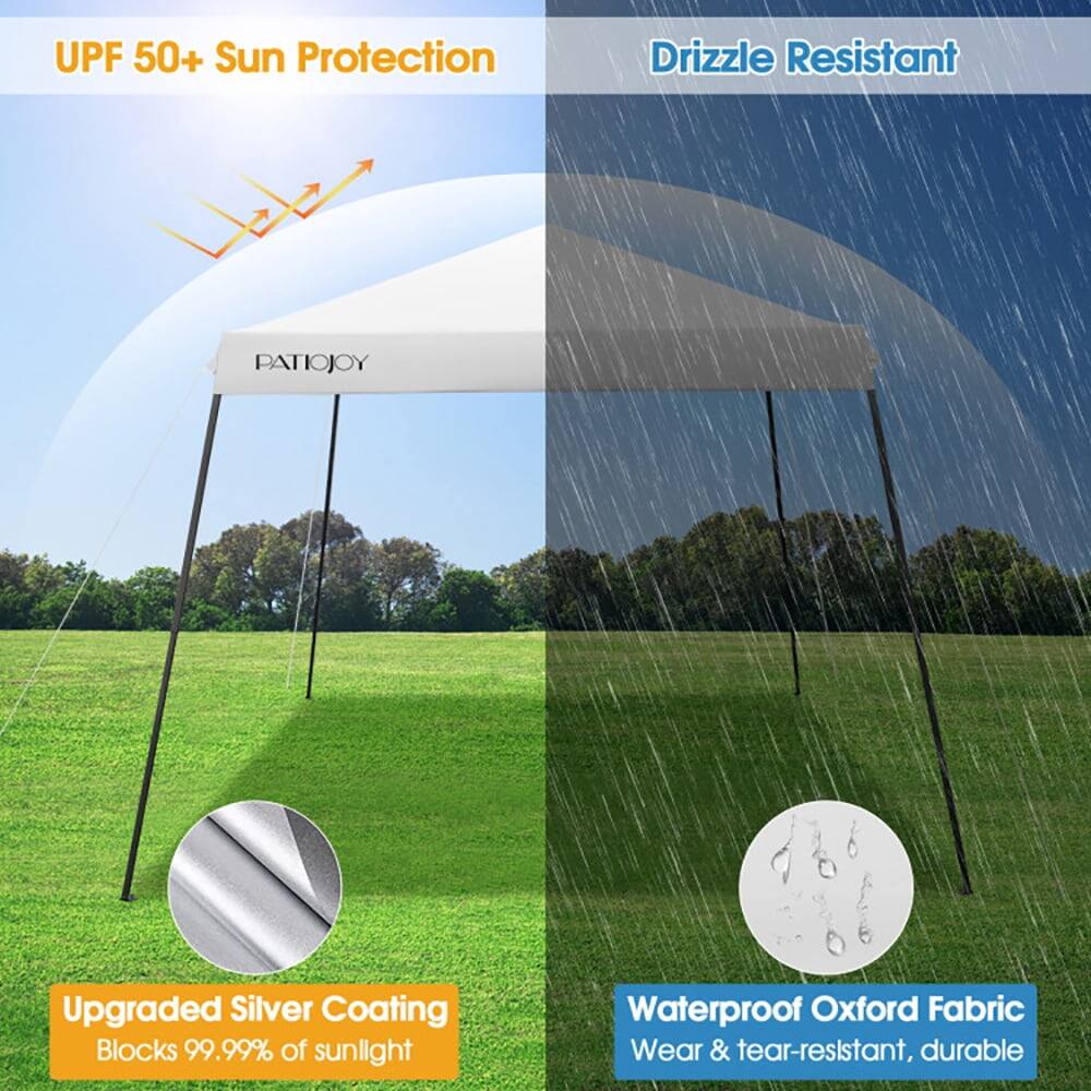 UPF 50+ Sun Protection  
Drizzle Resistant  
PATIOJOY Upgraded Silver Coating Blocks 99.99% of sunlight  
Waterproof Oxford Fabric Wear & tear-resistant, durable