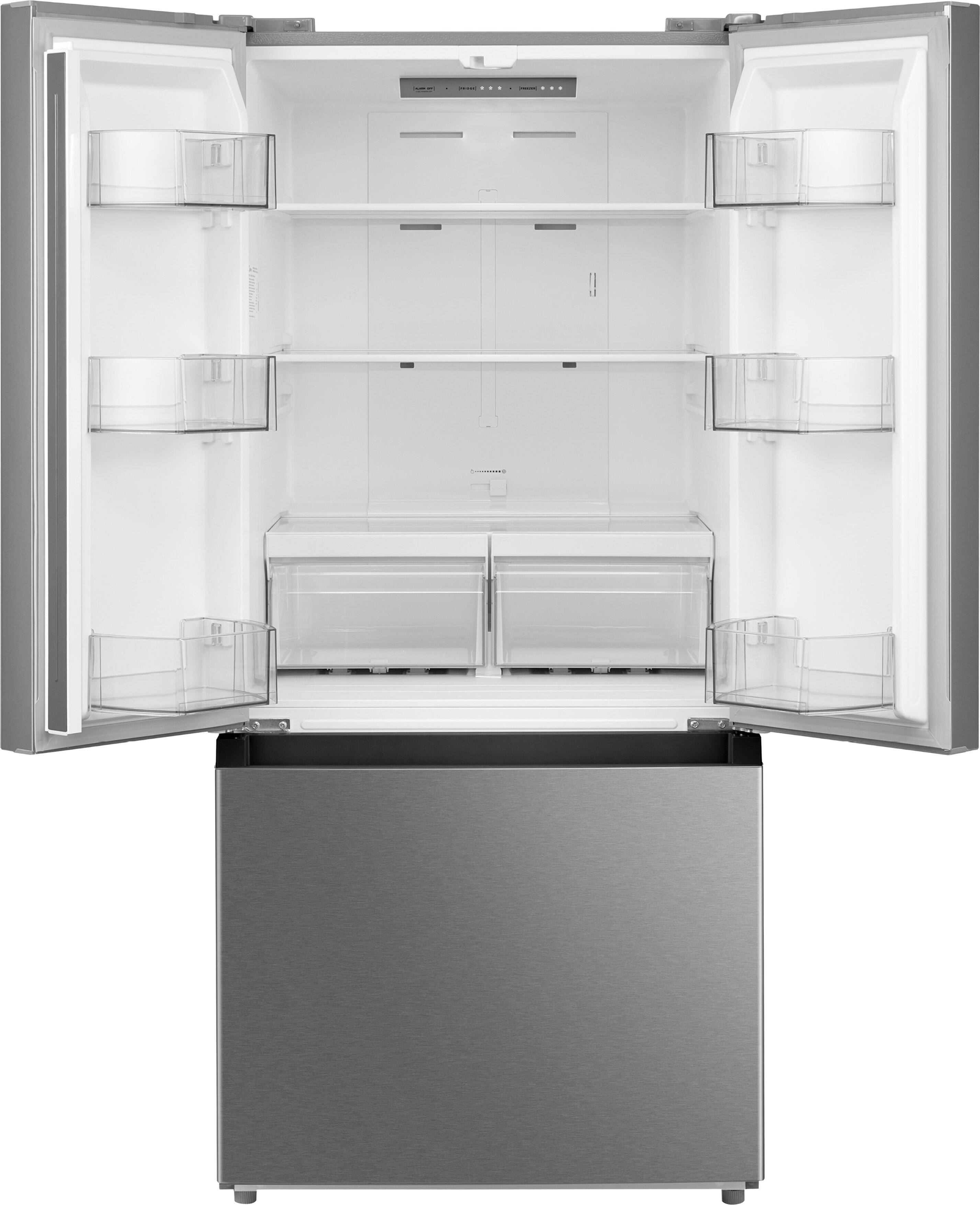 Angle. Midea - 30-in Wide 18.4 Cu. Ft. French Door Refrigerator with Gallon-Sized Door Bins, Ice Maker Ready - Stainless Steel.
