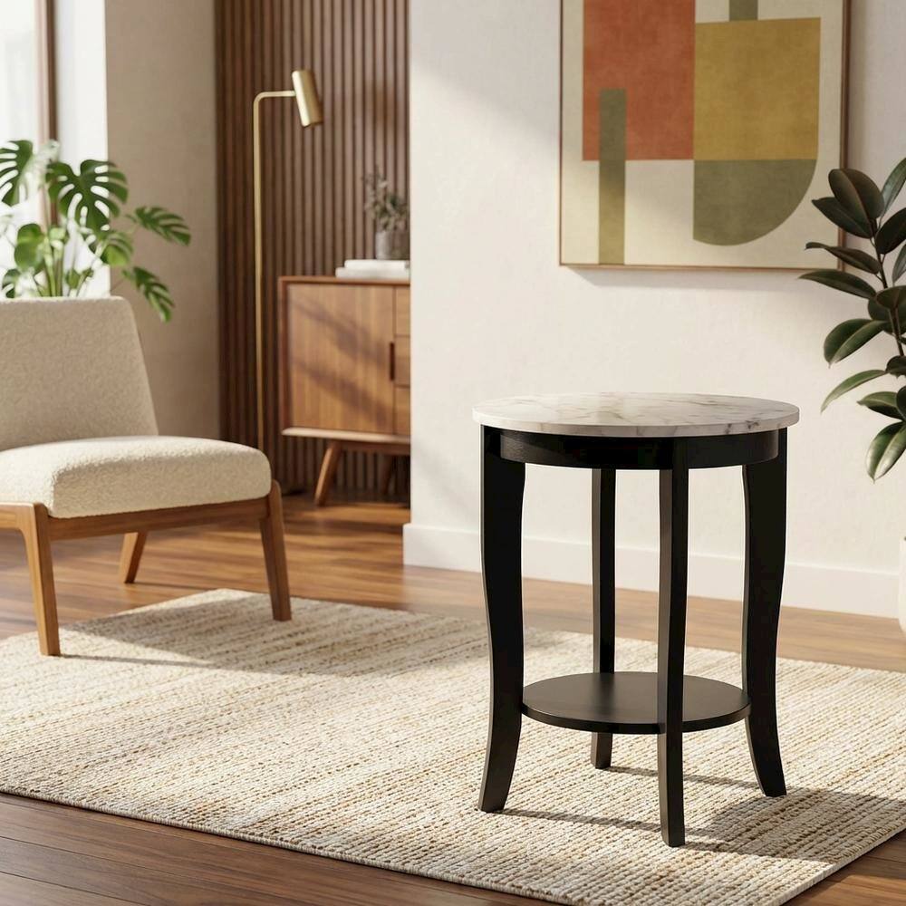 Alt View 1. FurniFact - Round End Table with Solid Wood Top and Modern Design - Brown.