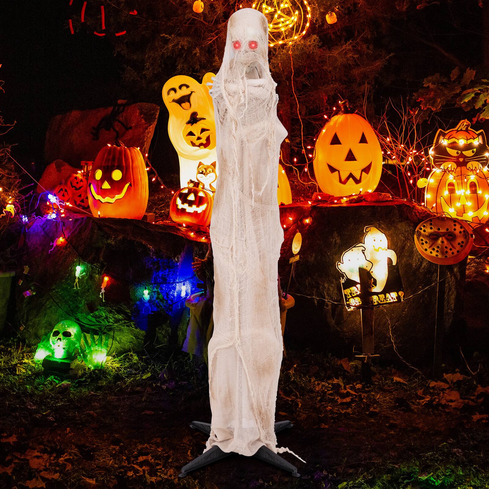 Angle. Costway - 6FT Halloween Animated Standing Mummy Life Size Animatronic Mummy - White.