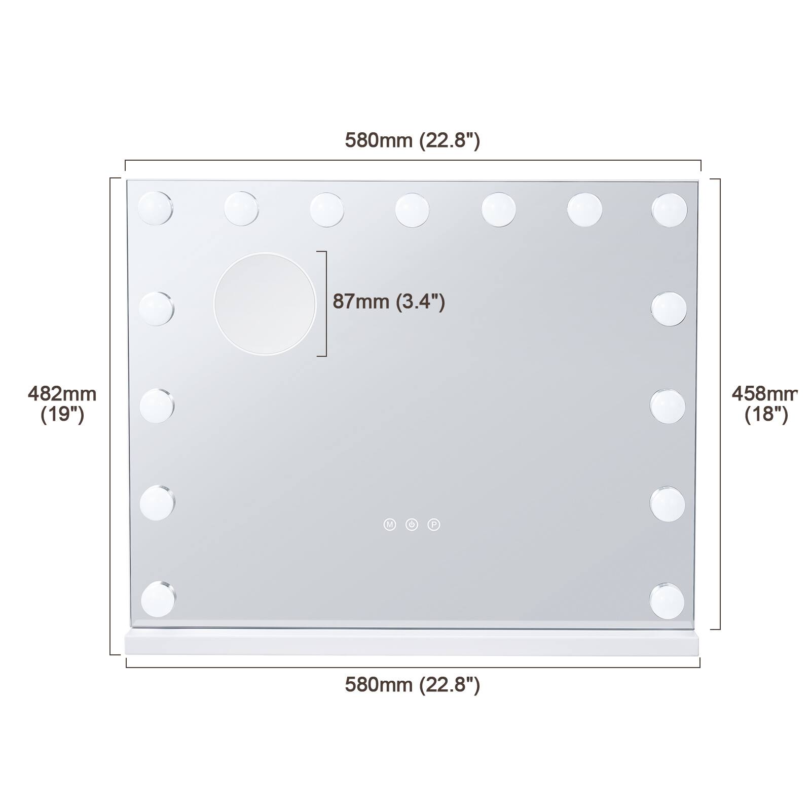 580mm (22.8")  
87mm (3.4")  
482mm (19")  
458mm (18")