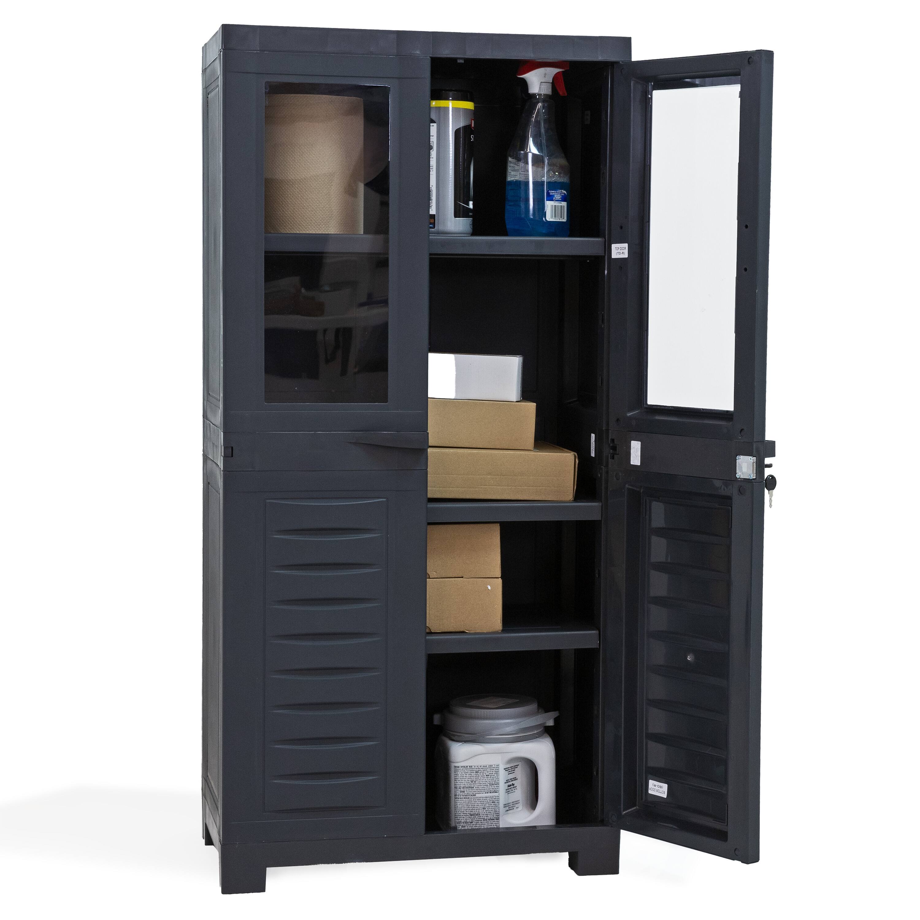 Alt View 5. Sunnydaze - Window-Front Storage Cabinet with Adjustable Shelves - Charcoal.