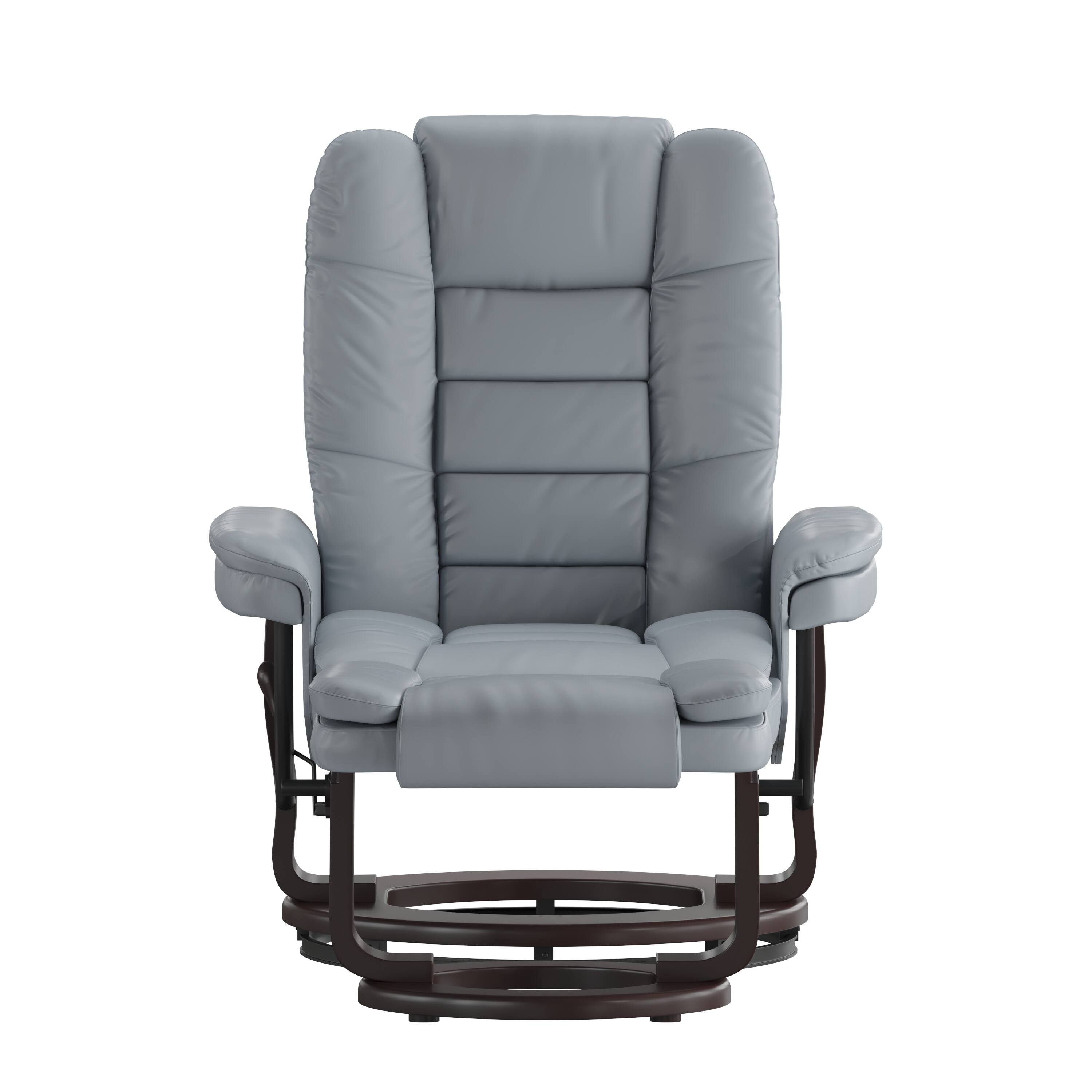 Angle. Flash Furniture - Bali Contemporary Multi-Position Recliner with Horizontal Stitching and Ottoman with Swivel Mahogany Wood Base in Gray L - Gray.
