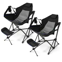 Gymax - 2PCS Hammock Camping Chair w/ Retractable Footrest & Carrying Bag for Camping - Black