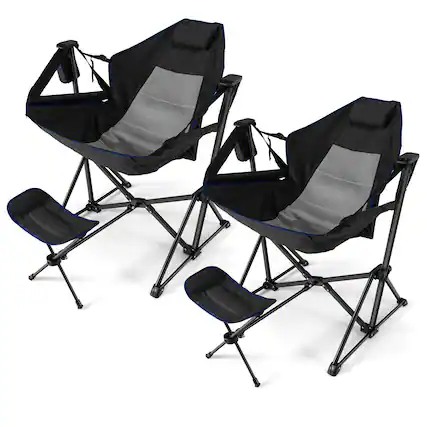 Front. Gymax - Gymax 2PCS Hammock Camping Chair w/ Retractable Footrest & Carrying Bag for Camping Black - Black.