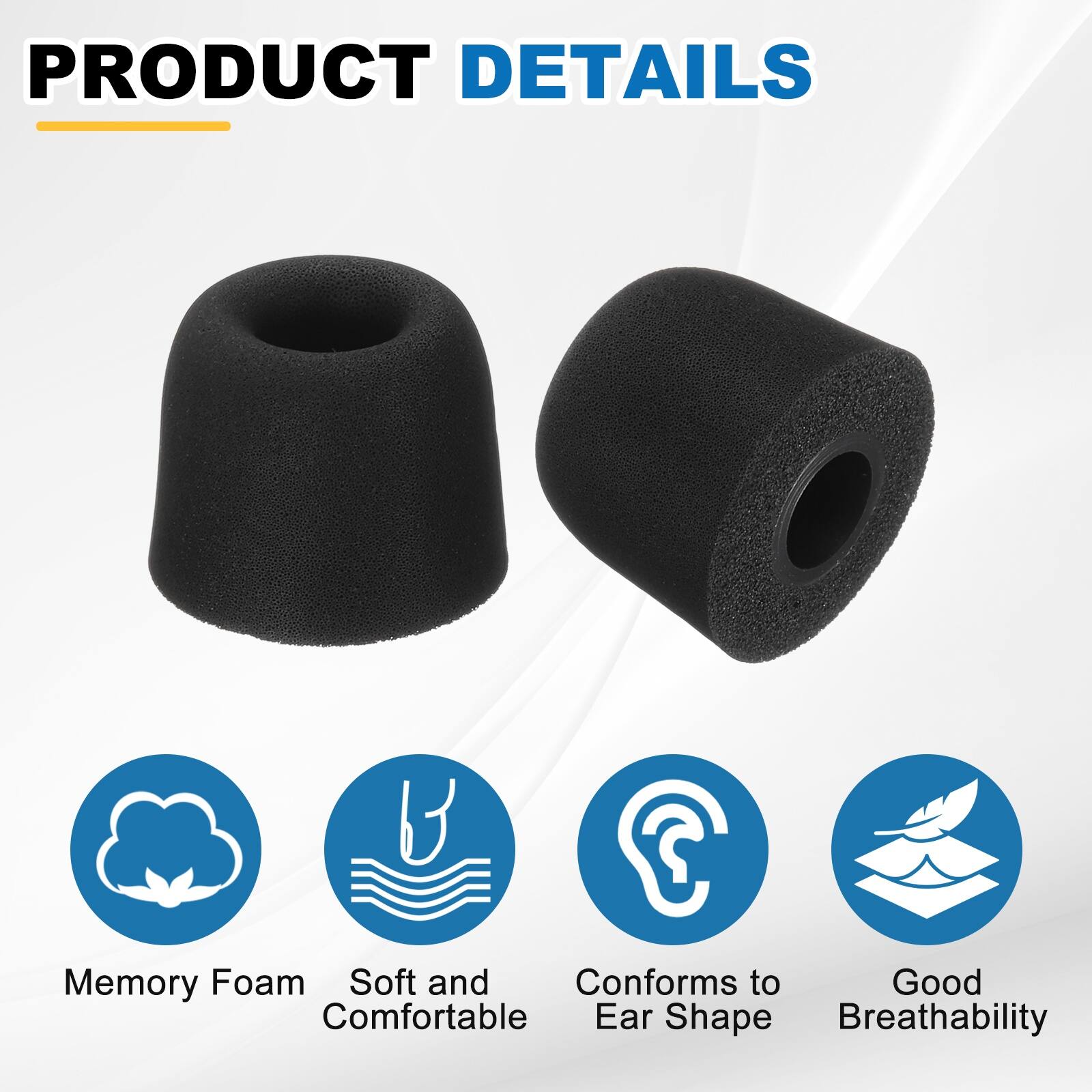 PRODUCT DETAILS

- Memory Foam
- Soft and Comfortable
- Conforms to Ear Shape
- Good Breathability