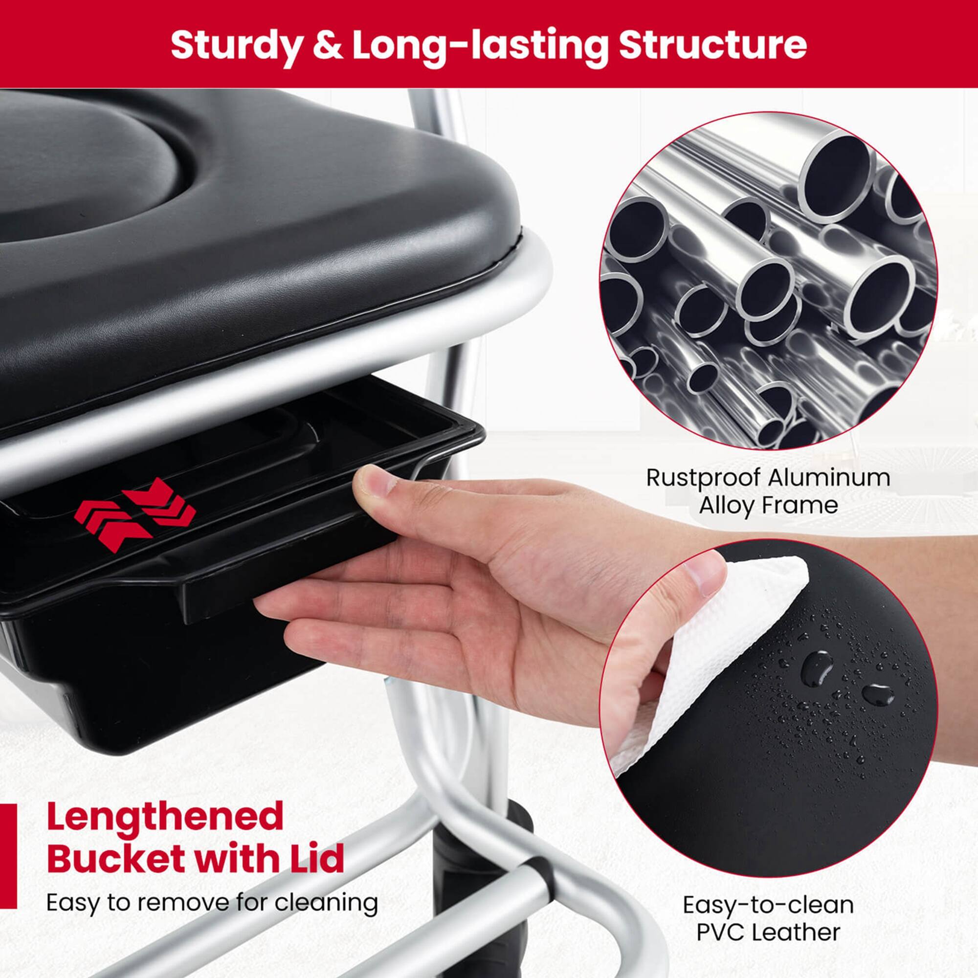 Sturdy & Long-lasting Structure

Rustproof Aluminum Alloy Frame

Lengthened Bucket with Lid Easy to remove for cleaning

Easy-to-clean PVC Leather