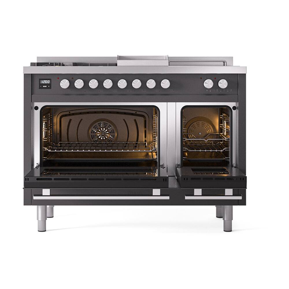 Alt View 1. ILVE - ILVE Professional Plus II Series 48 in. Dual Fuel Range with 5 Sealed Burners + Griddle (Natural Gas, Satin Trim) - Graphite Matte.
