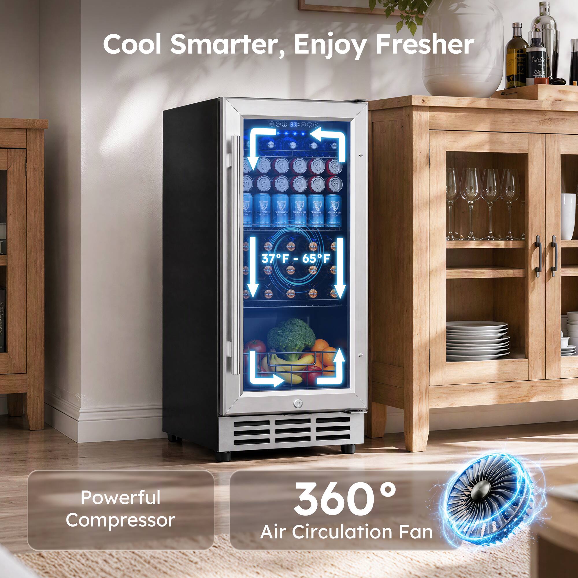 Cool Smarter, Enjoy Fresher

37°F - 65°F

Powerful Compressor

360° Air Circulation Fan