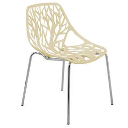 LeisureMod - Asbury Stackable Modern Dining Chair with Cut Out Design and Chrome Legs Side Chair for Home Living Room - Cream