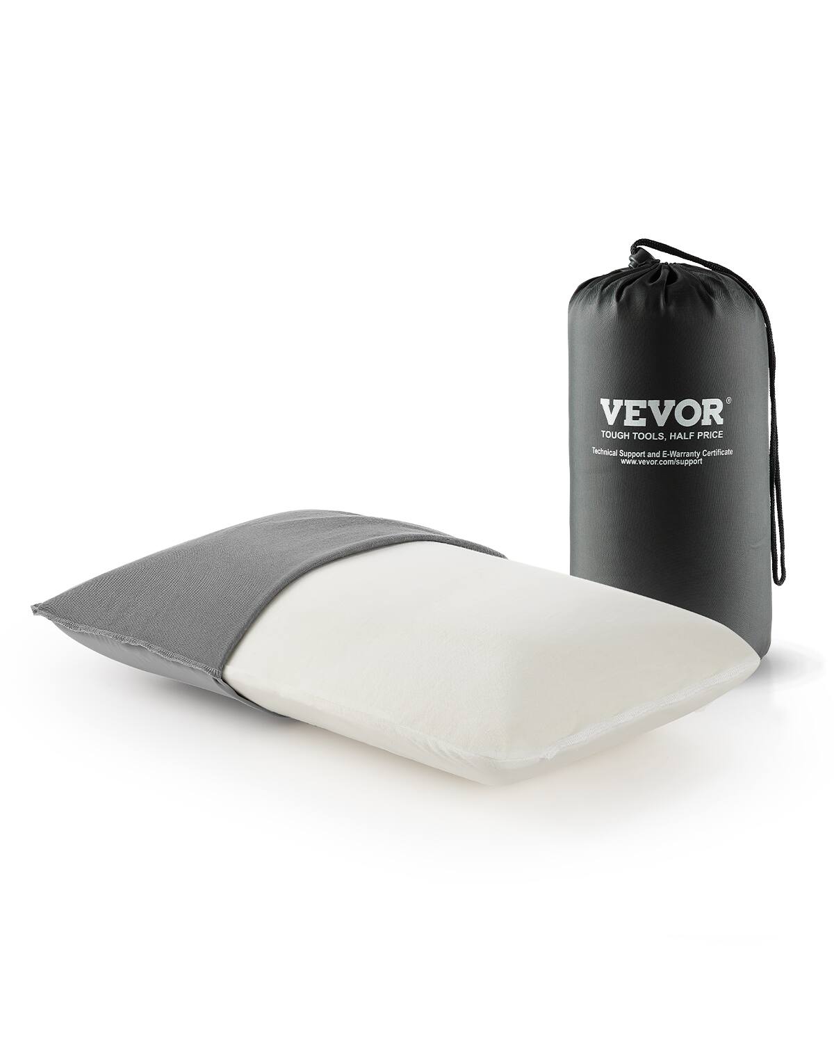VEVOR - Camping Pillow, Memory Foam Travel Pillow with Double-Sided Cover, Portable Backpacking Pillows - Gray