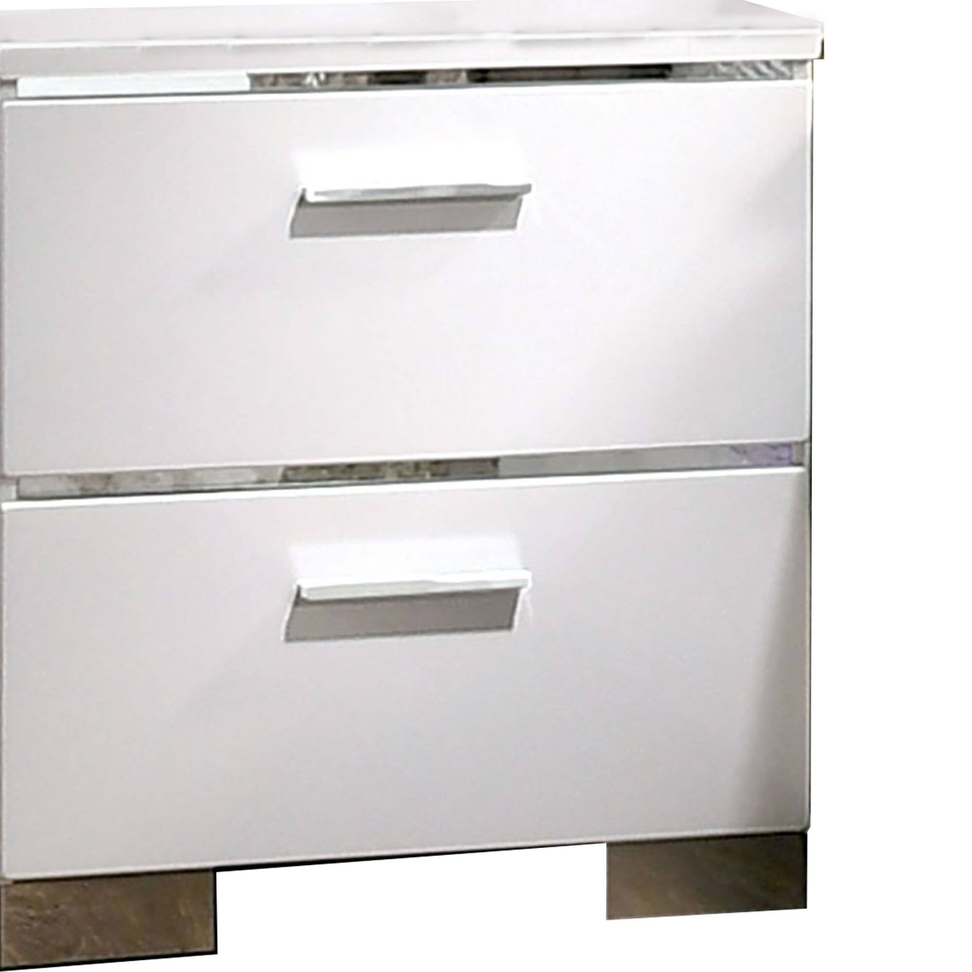 Alt View 1. Manhattan Lane - Wood and Metal Nightstand with 2 Drawers - White and silver.